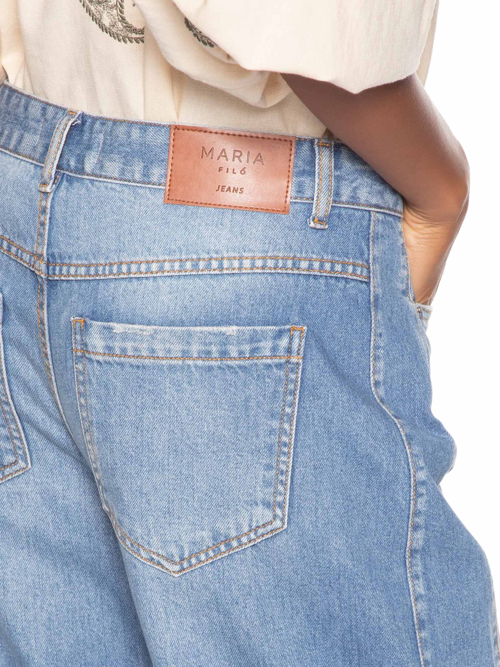 Calça Jeans Feminina Barrel Recorte Lateral Azul Maria Filó