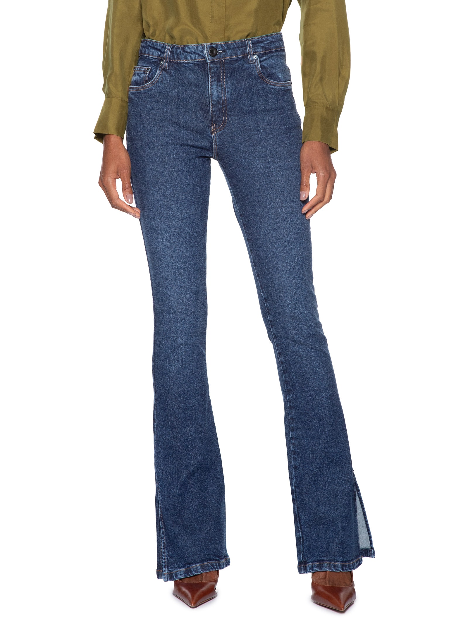 Calça Jeans Feminina  Boot Basic Midi Travetes Azul Animale