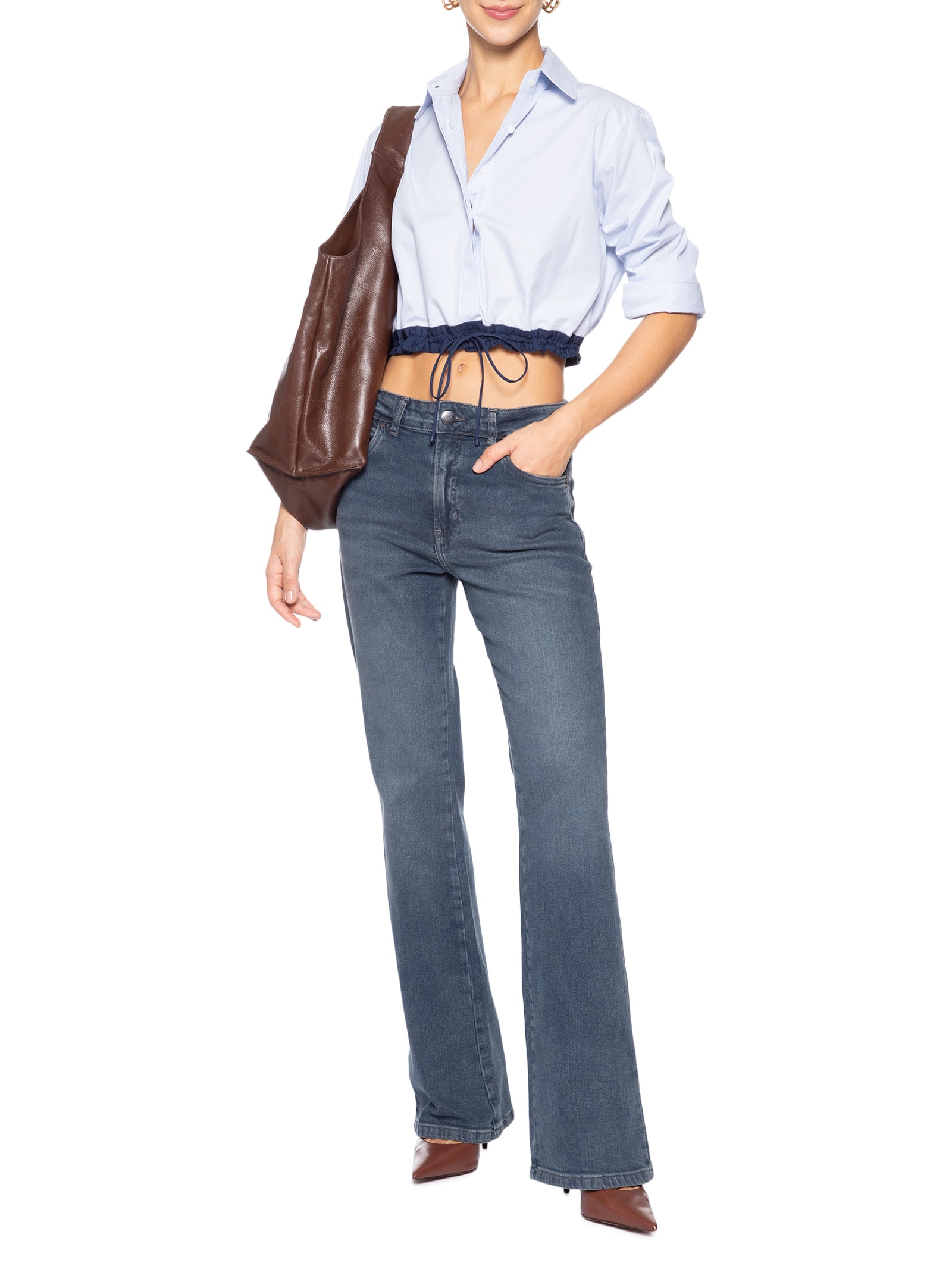 Calça Jeans Feminina Boot Vintage New Basic Cinza Animale