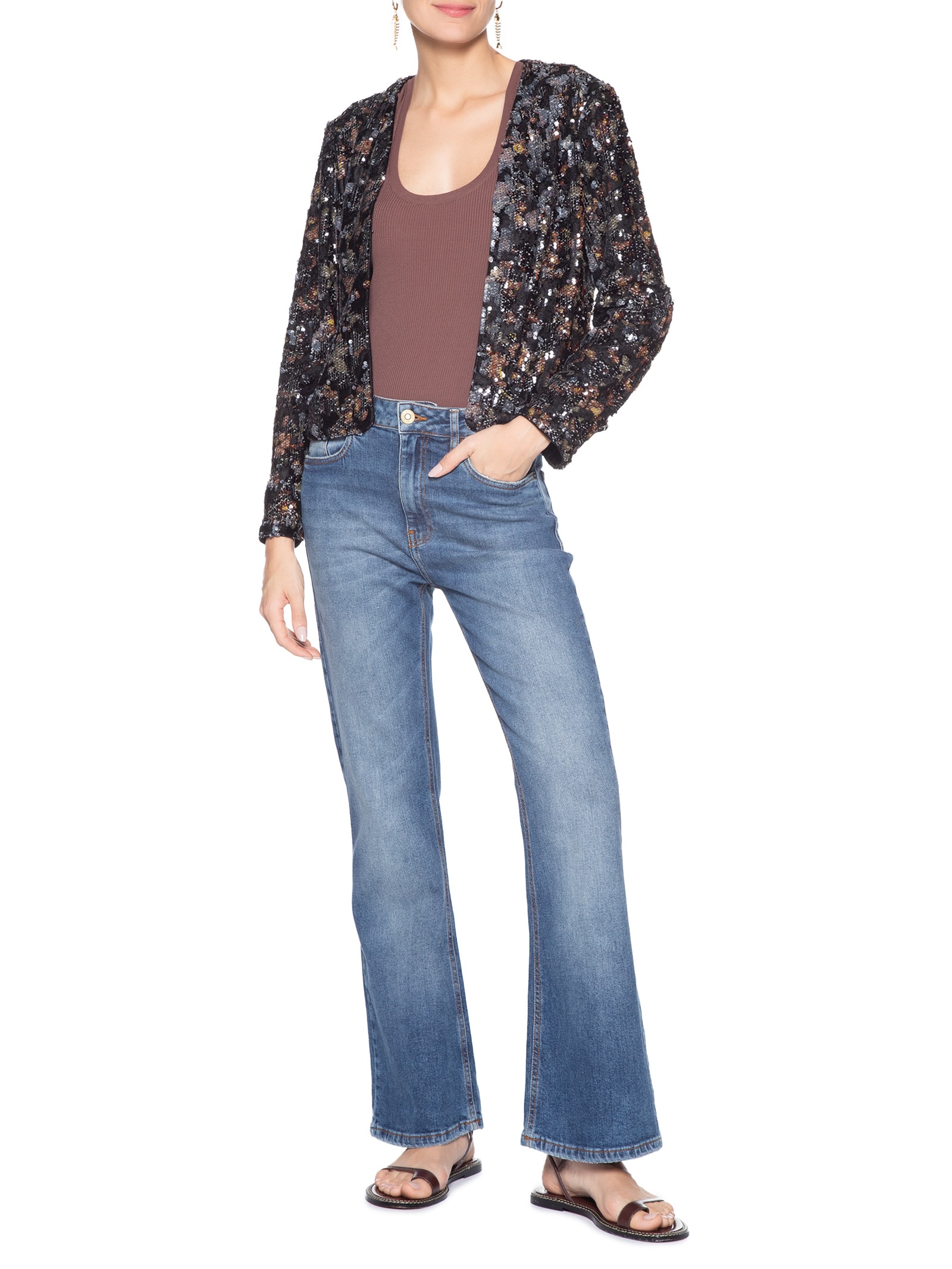 Calça Jeans Feminina Bootcut Used Azul Maria Filó