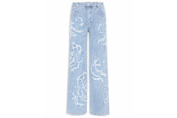 Calça Jeans Feminina Bordada Flor - Azul