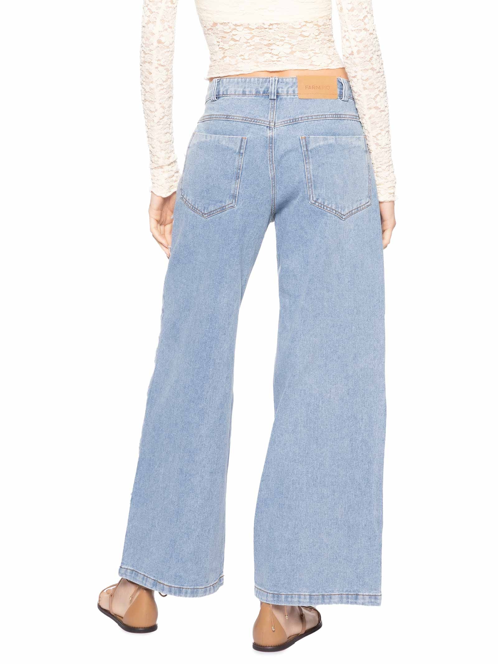 Calça Jeans Feminina Bordada Flor Azul Farm