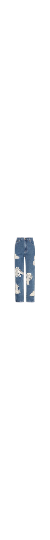 Calça Jeans Feminina Bordado Guipure - Azul