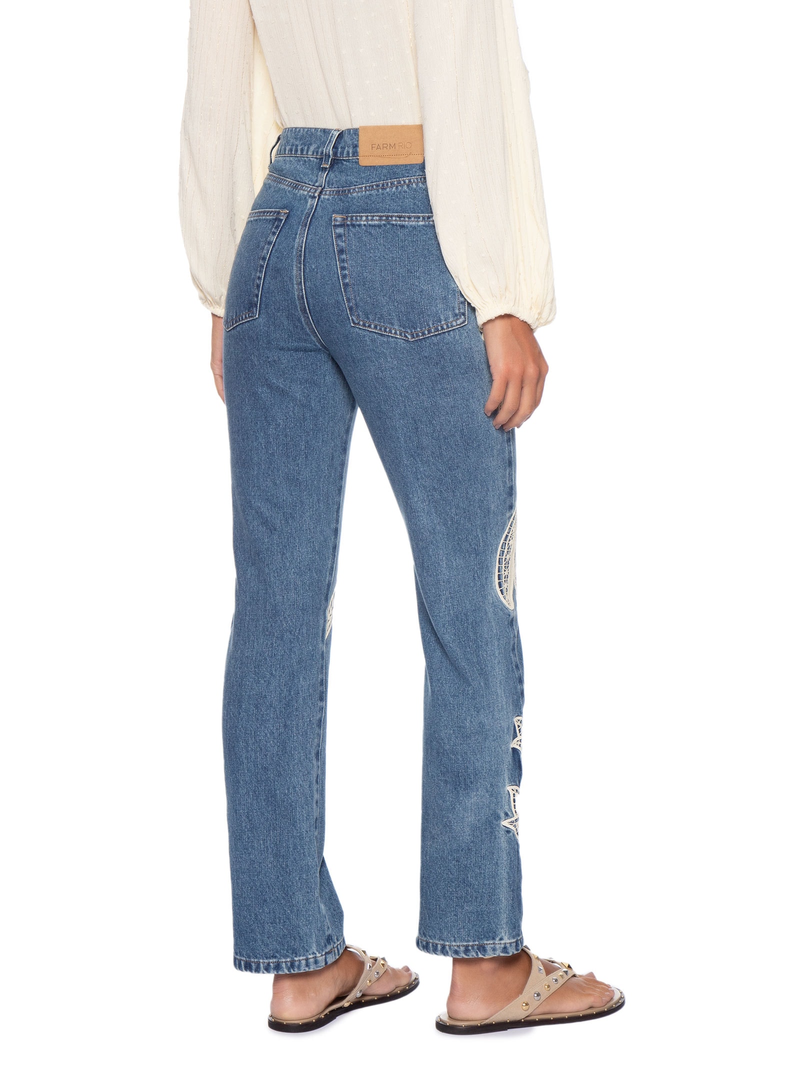 Calça Jeans Feminina Bordado Guipure Azul Farm