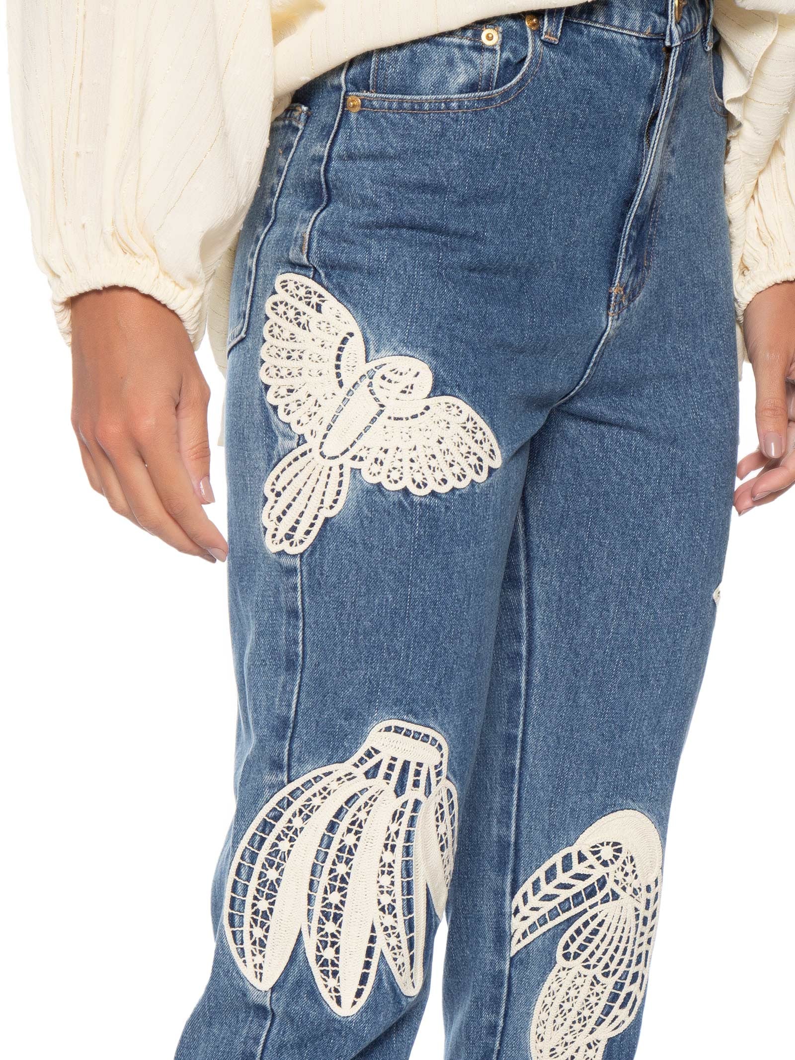 Calça Jeans Feminina Bordado Guipure Azul Farm