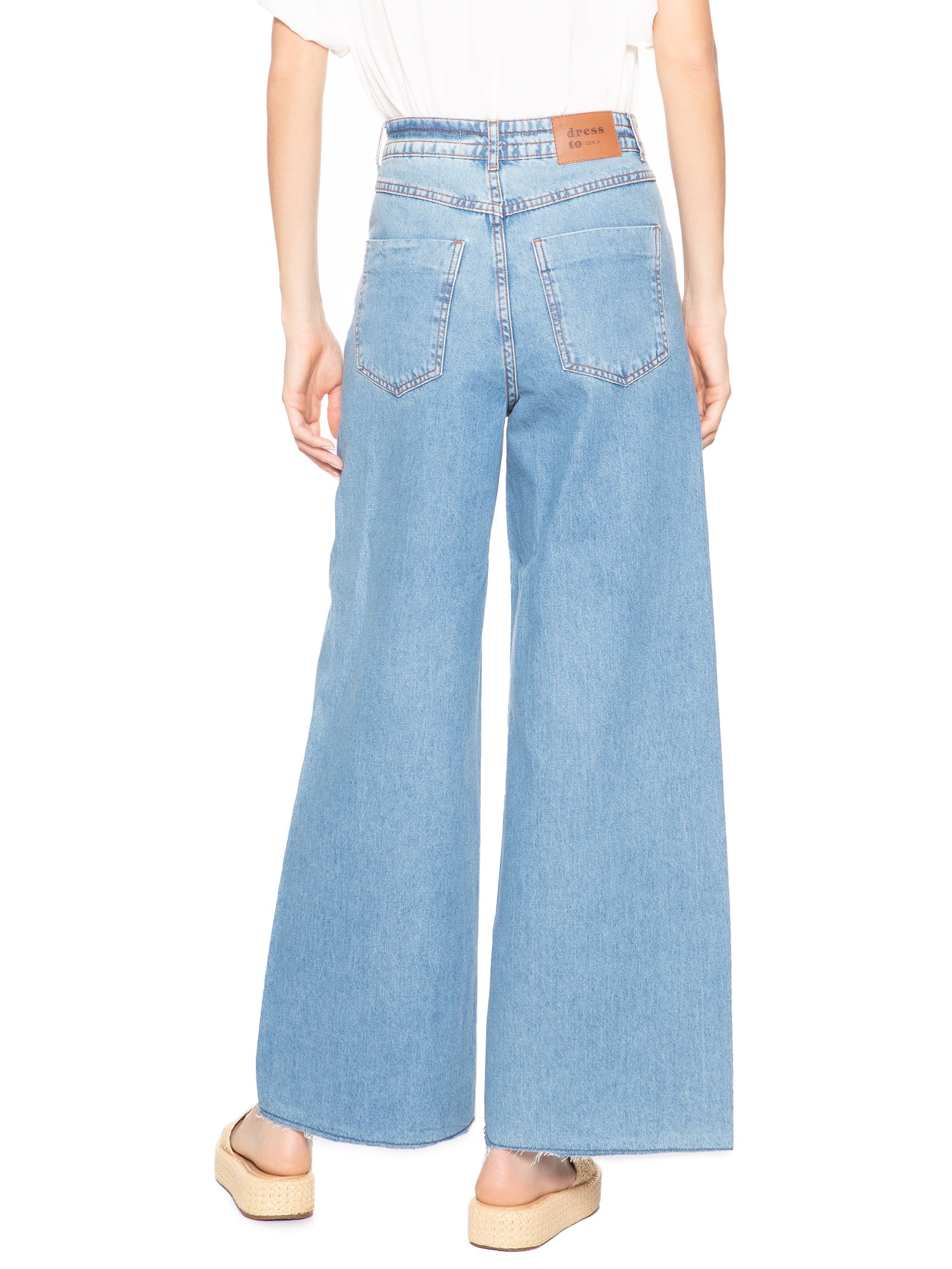 Calça Jeans Feminina Costura Deslocada Pespontos Azul Dress To