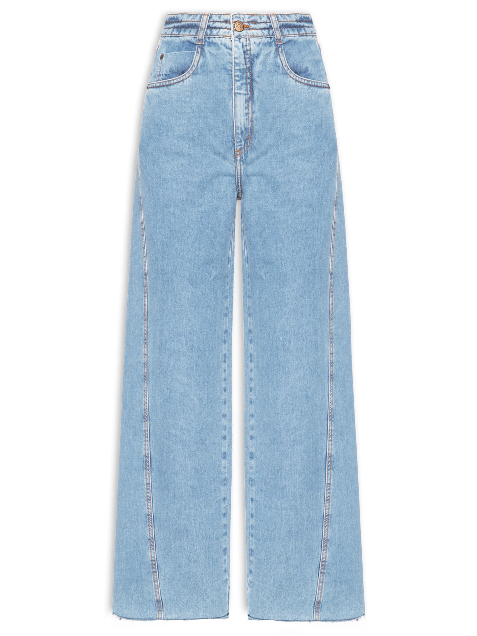 Calça Jeans Feminina Costura Deslocada Pespontos Azul Dress To