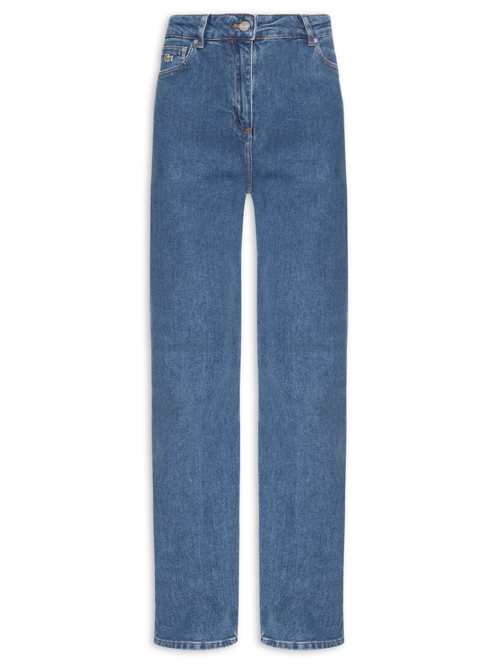 Calça Jeans Feminina  De Cintura Alta Com Caimento Reto  Azul Lacoste
