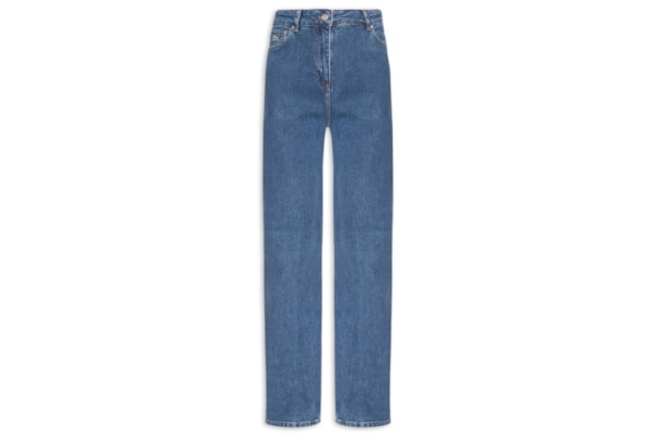 Calça Jeans Feminina  De Cintura Alta Com Caimento Reto  - Azul