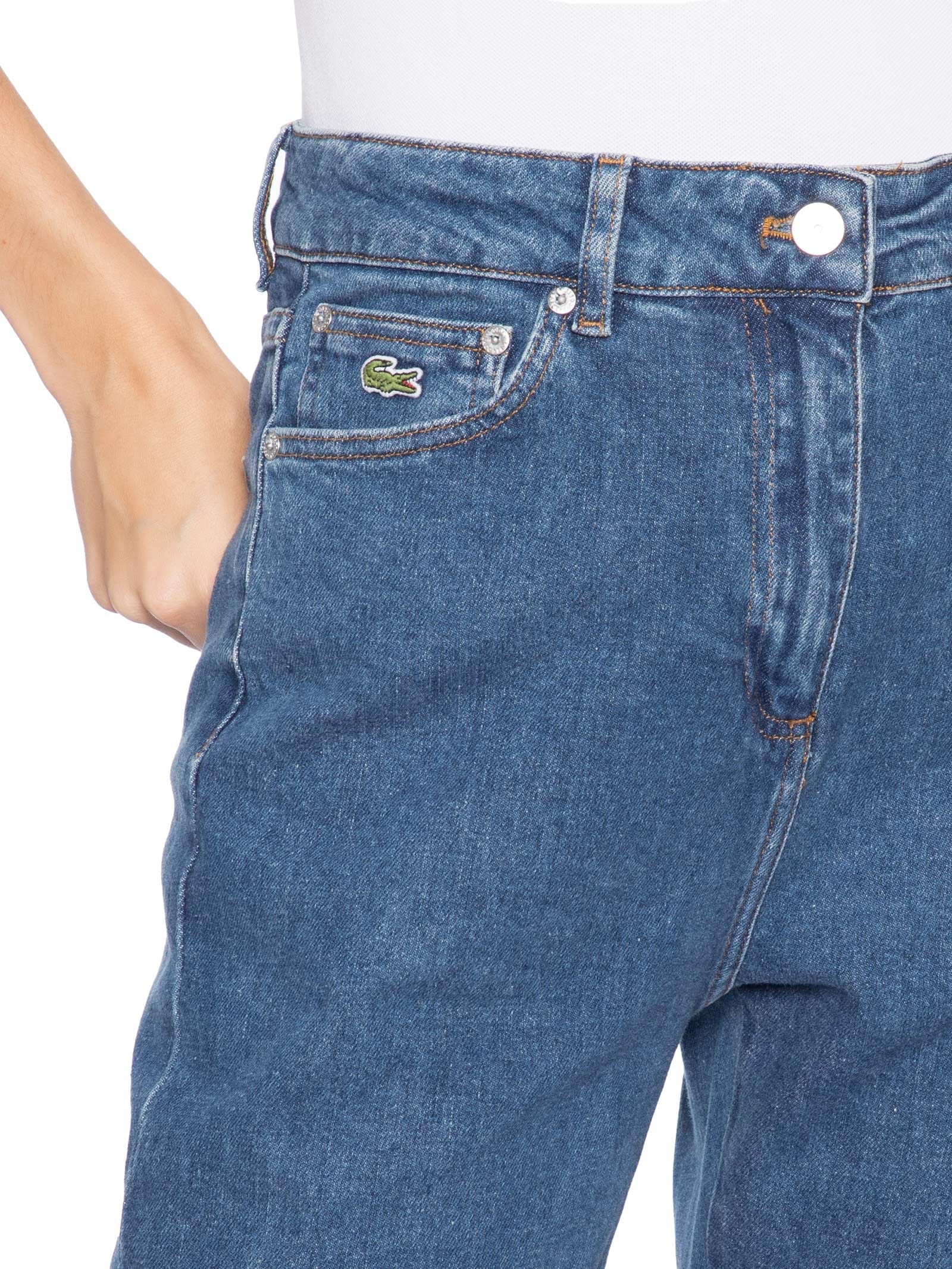 Calça Jeans Feminina  De Cintura Alta Com Caimento Reto  Azul Lacoste