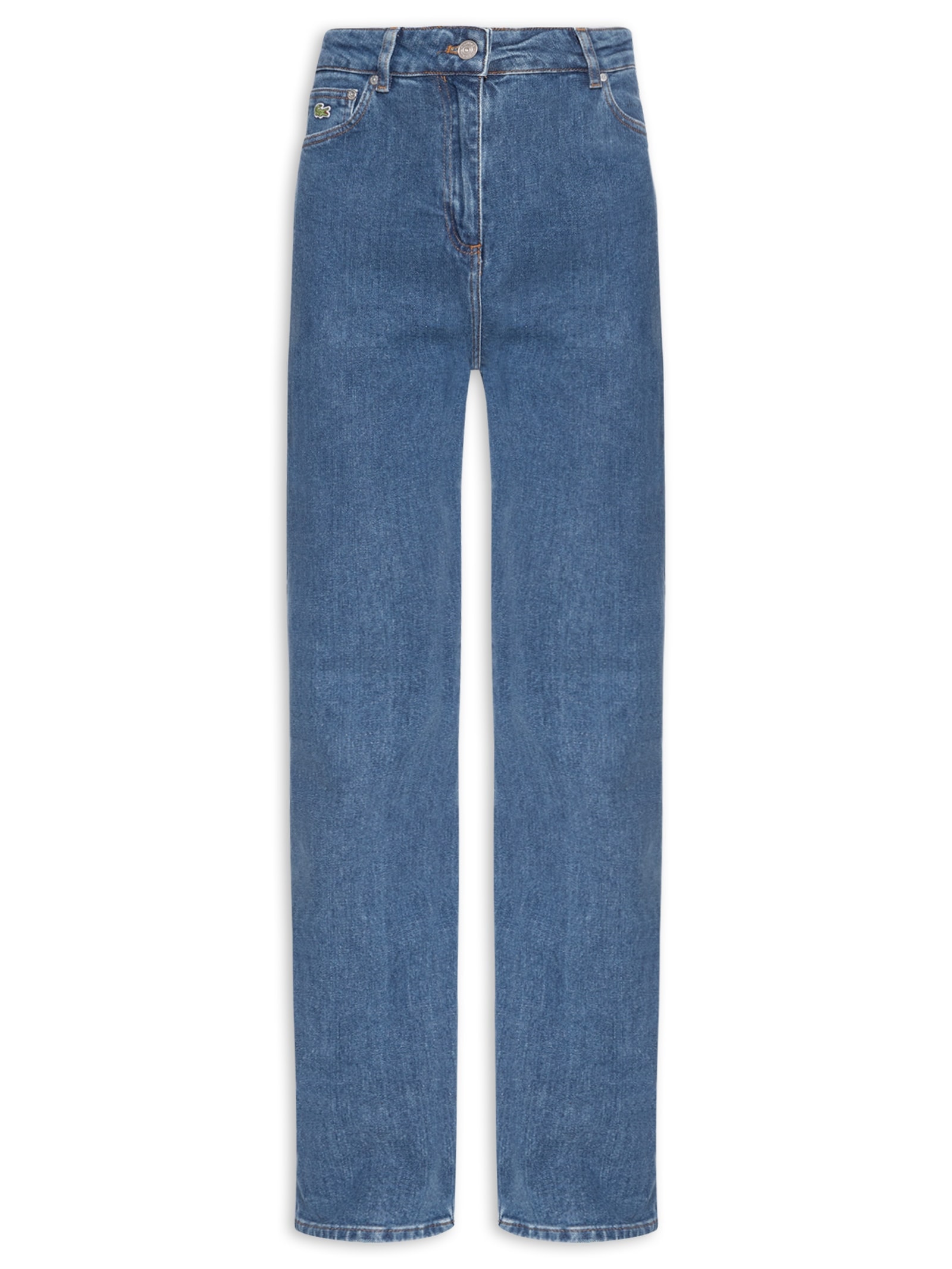Calça Jeans Feminina  De Cintura Alta Com Caimento Reto  Azul Lacoste