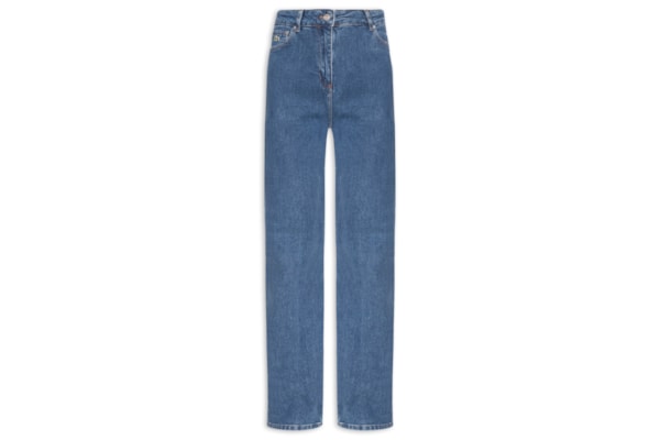 Calça Jeans Feminina  De Cintura Alta Com Caimento Reto  - Azul