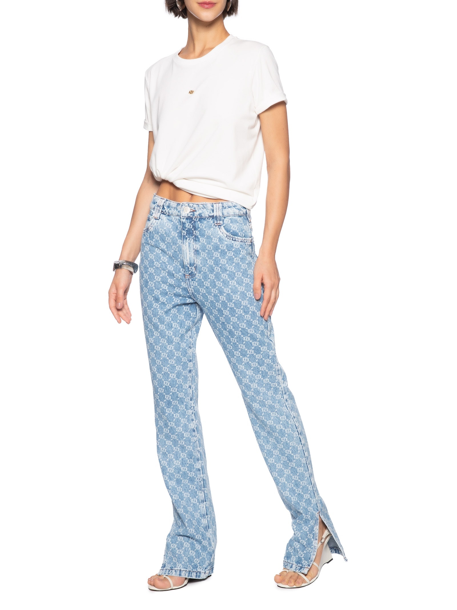 Calça Jeans Feminina Estampada Kendall Azul Colcci