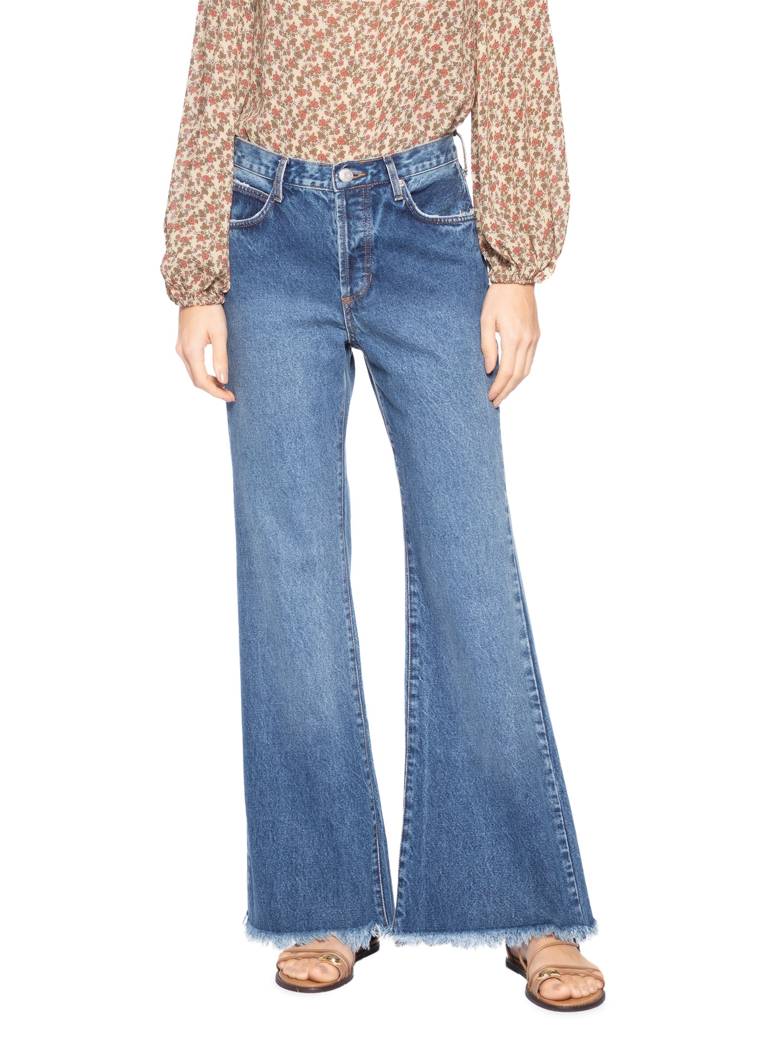 Calça Jeans Feminina Flare Botões Bragulha Azul Maria Filó
