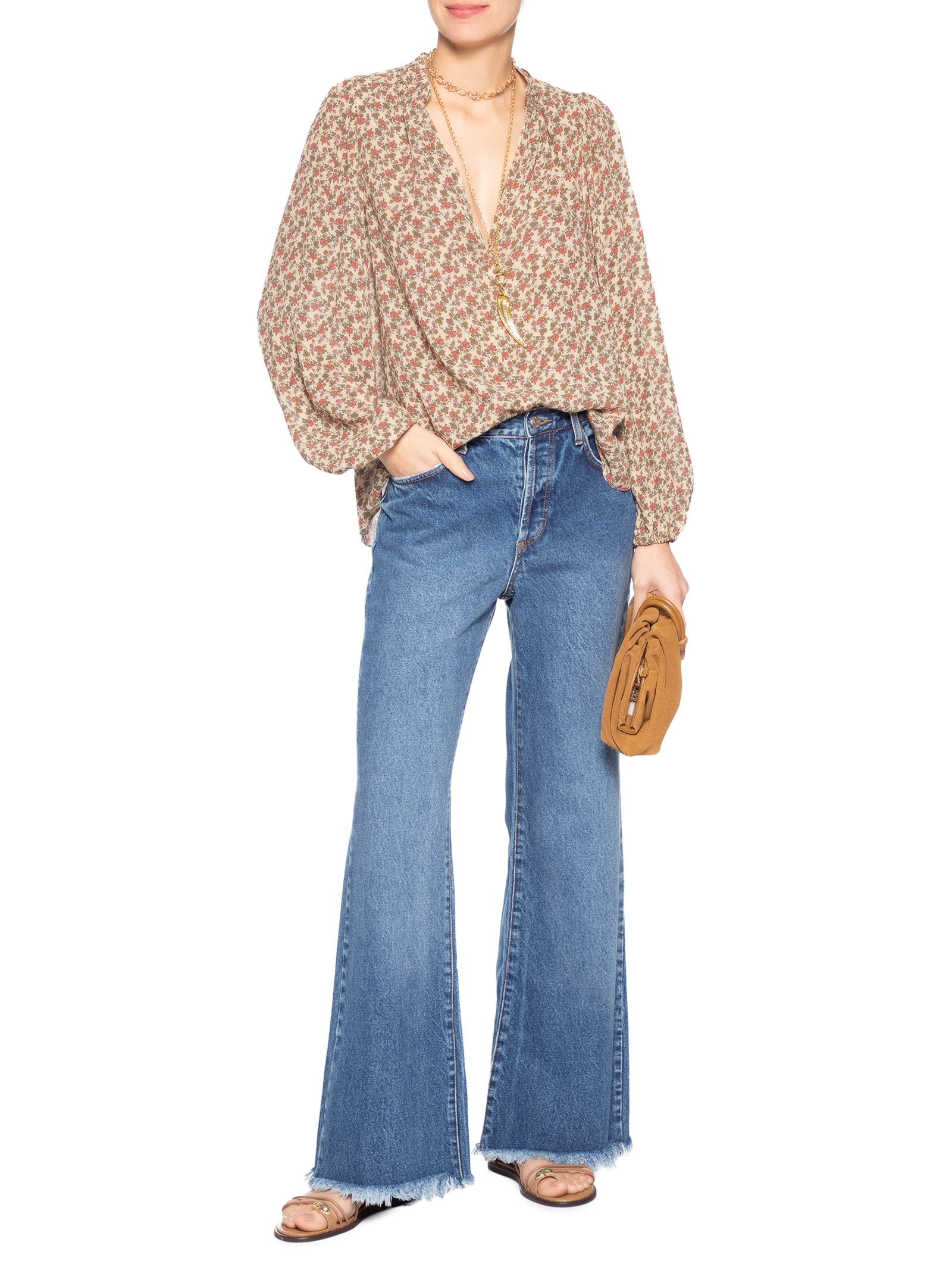Calça Jeans Feminina Flare Botões Bragulha – Azul Maria Filó