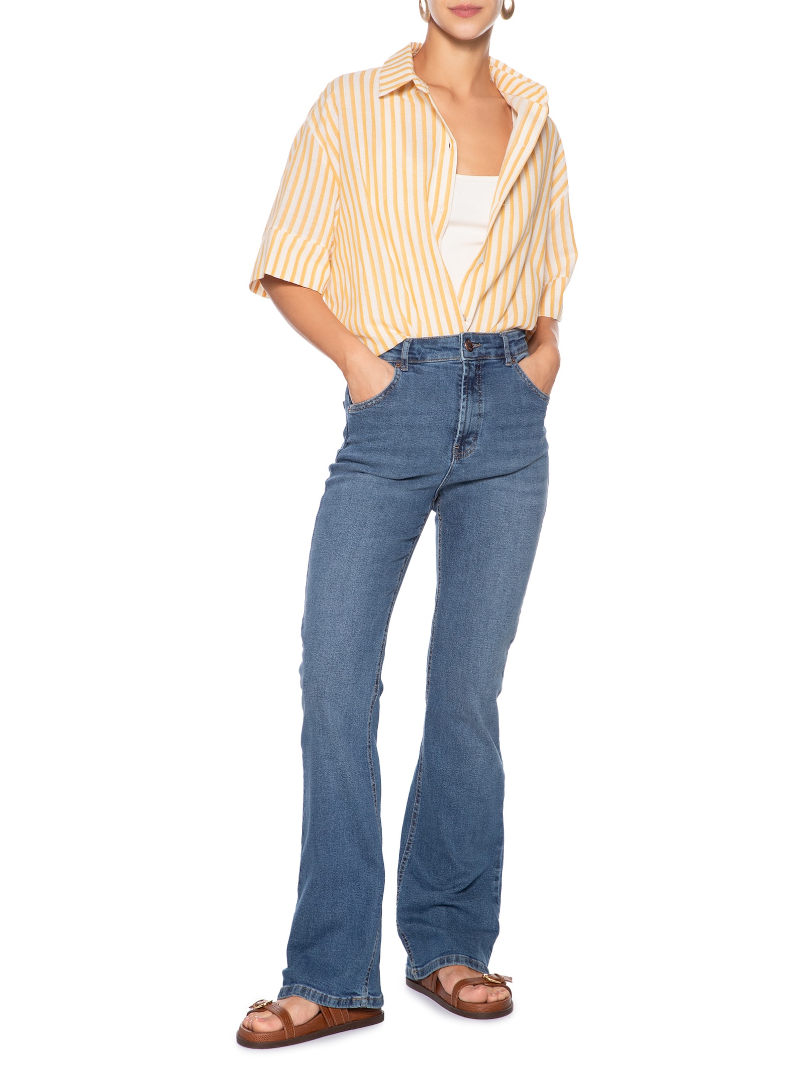 Calça Jeans Feminina Flare Média Azul Farm