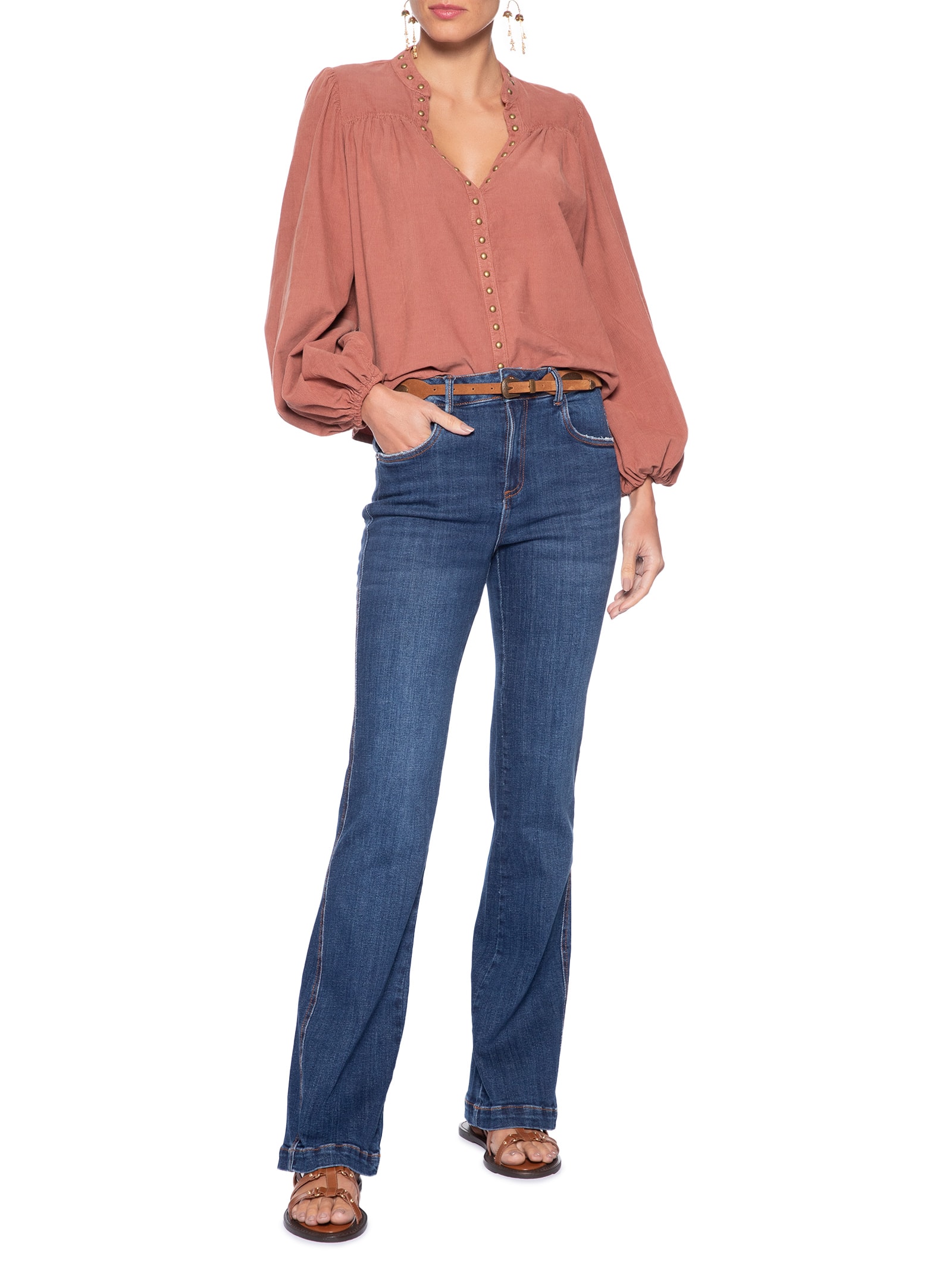Calça Jeans Feminina Flare Nesgas Stone Azul Maria Filó