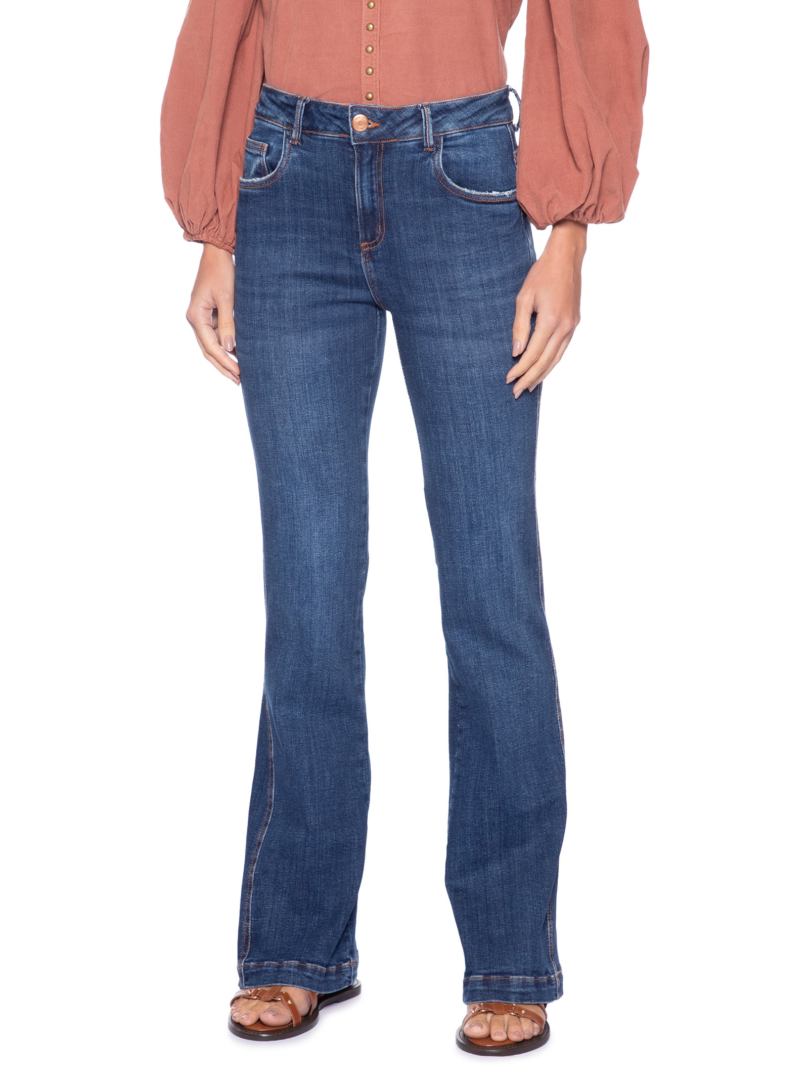 Calça Jeans Feminina Flare Nesgas Stone Azul Maria Filó