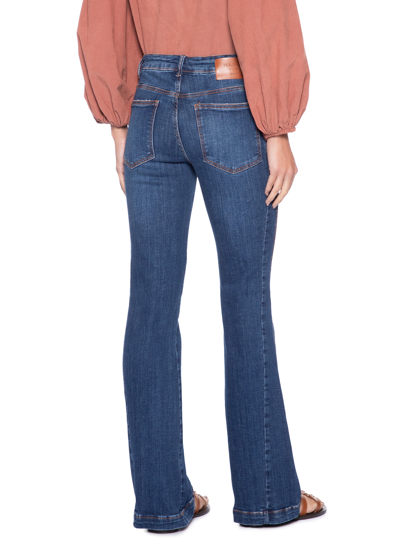 Calça Jeans Feminina Flare Nesgas Stone Azul Maria Filó