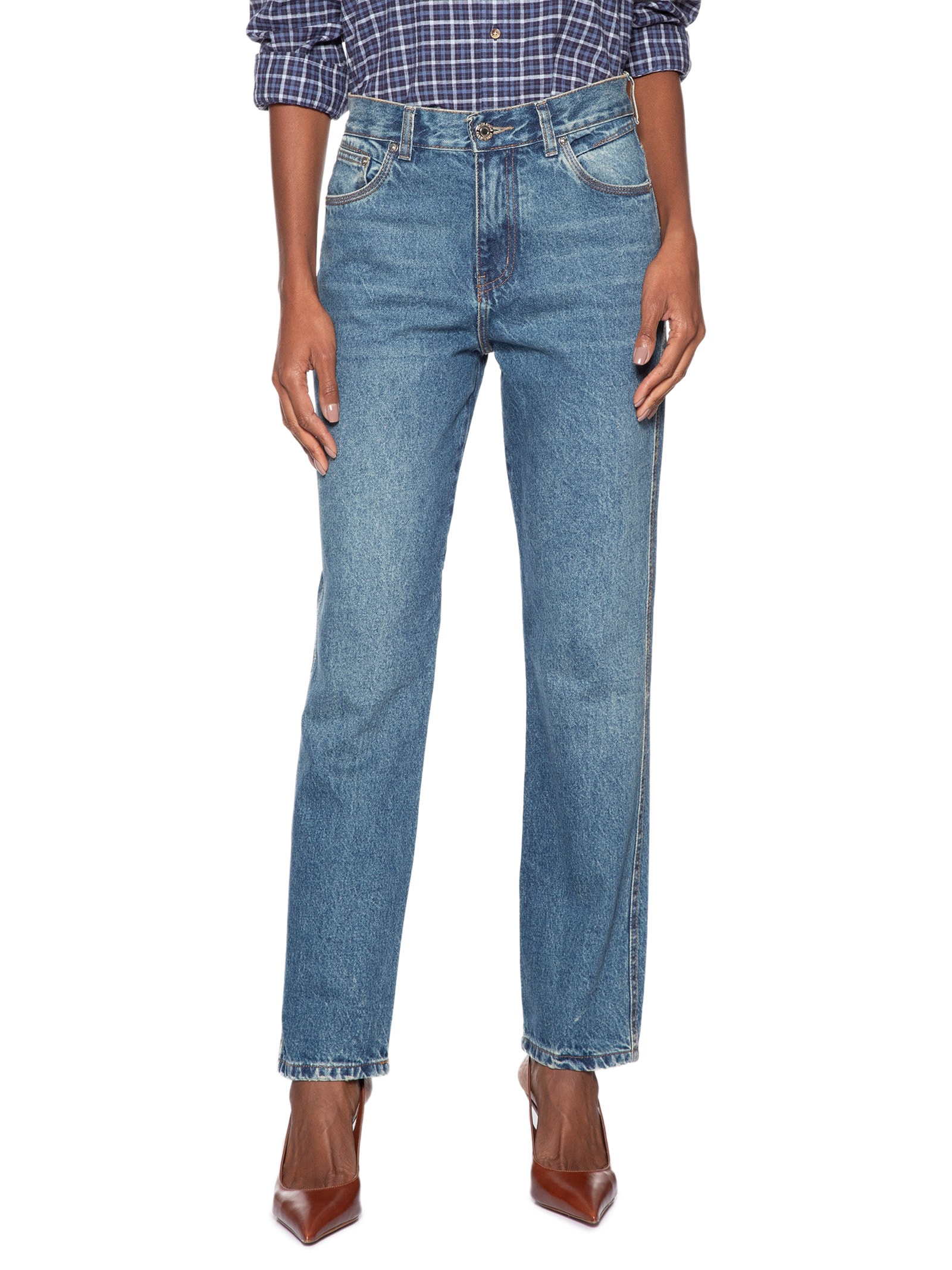 Calça Jeans Feminina Flashback Recortes Azul Animale Jeans