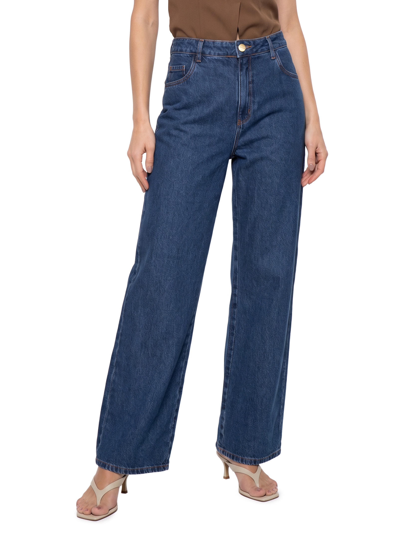 Calça Jeans Feminina Full Lenght Cintura Média Azul Lança Perfume