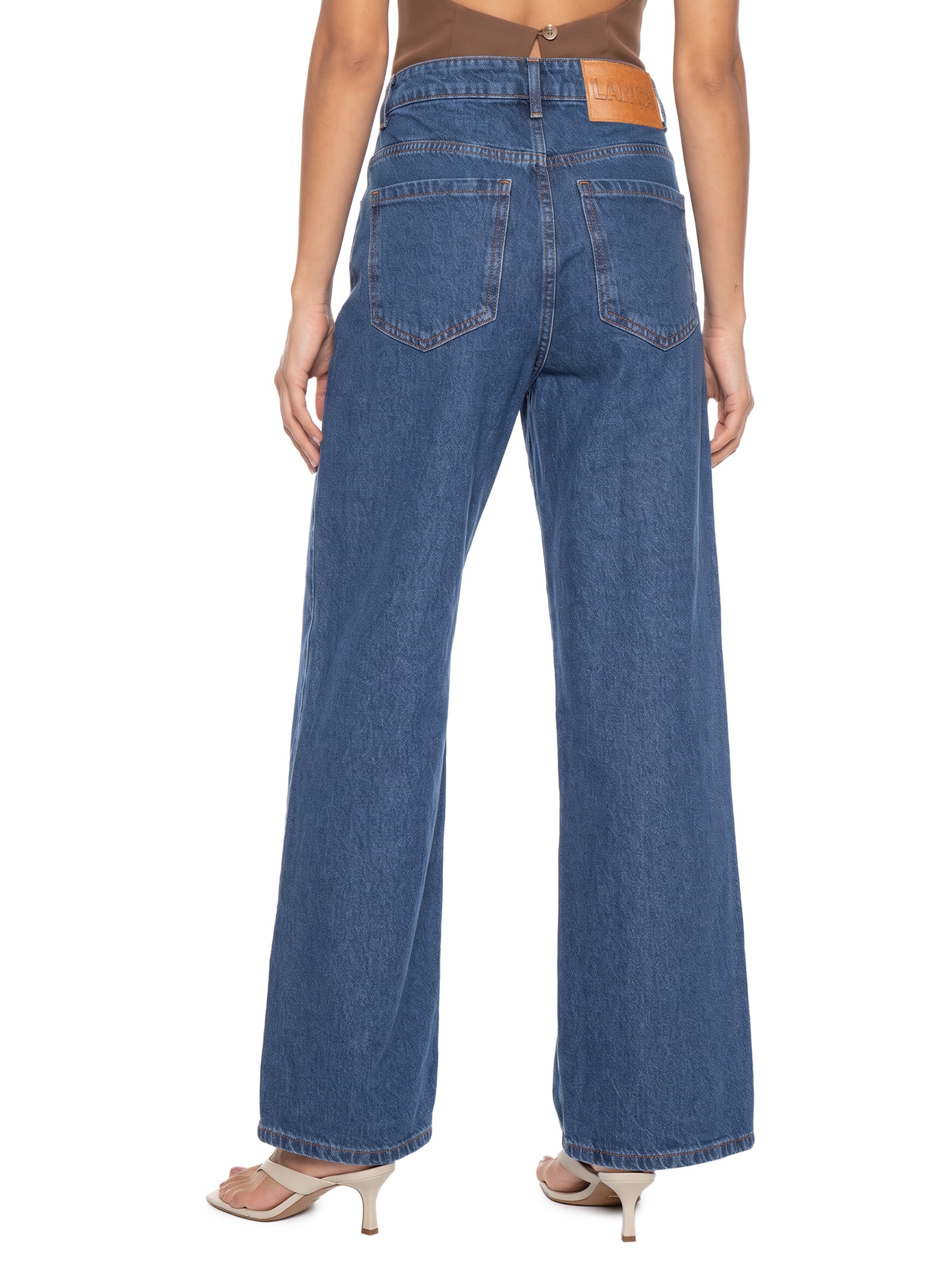 Calça Jeans Feminina Full Lenght Cintura Média Azul Lança Perfume