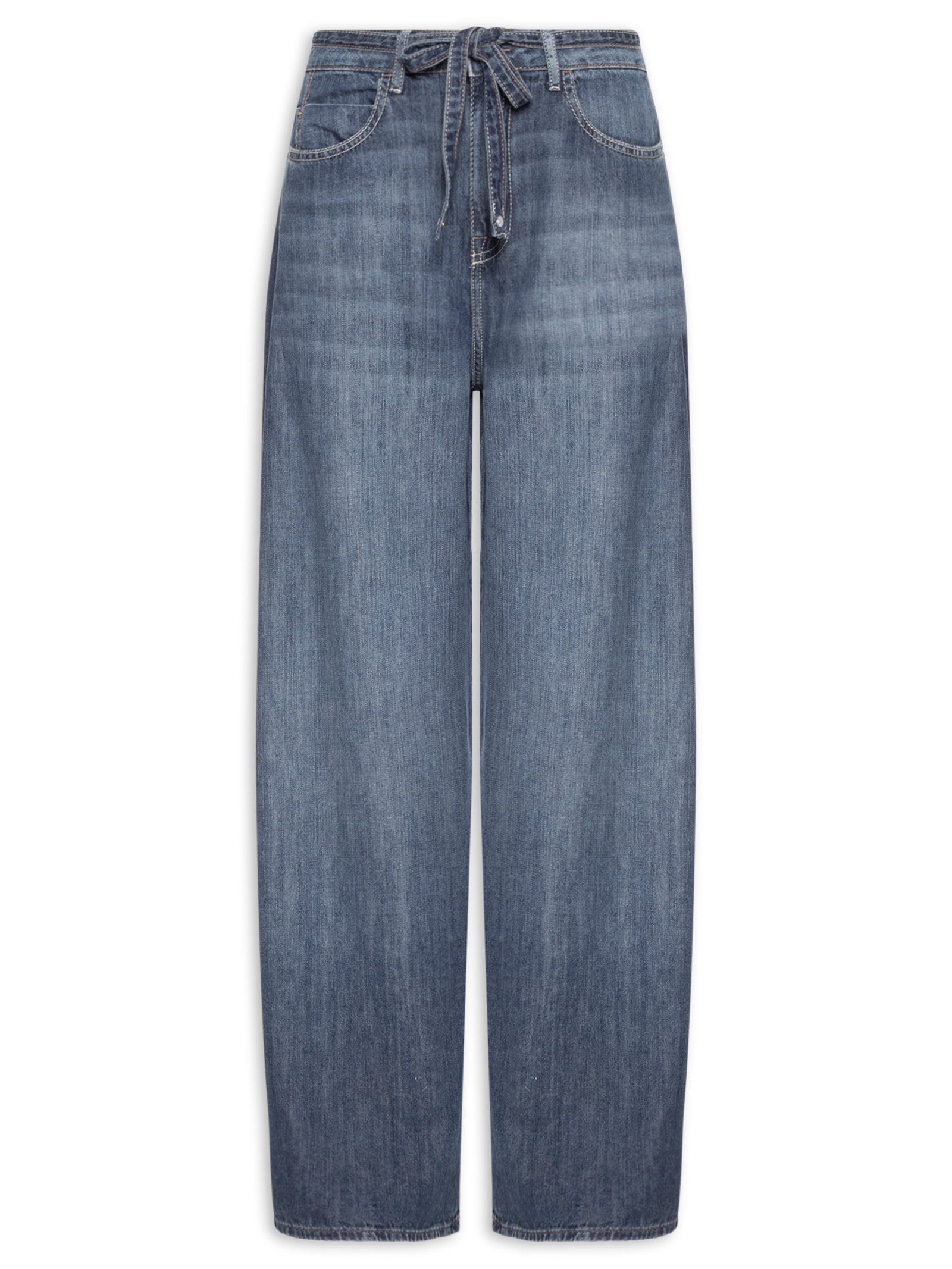 Calça Jeans Feminina I Pantalona Amarração Azul Cantão