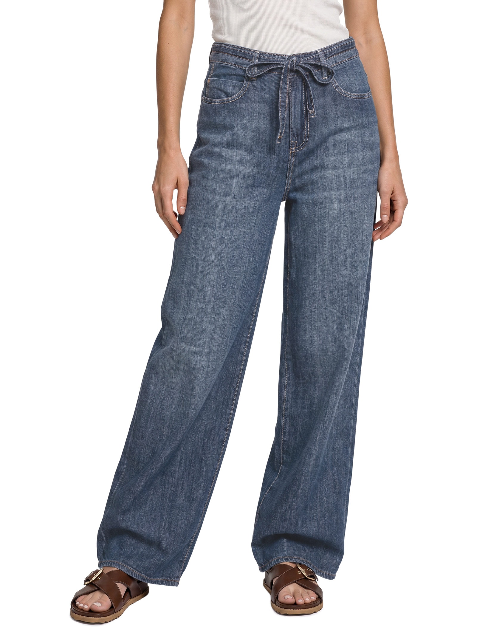 Calça Jeans Feminina I Pantalona Amarração Azul Cantão