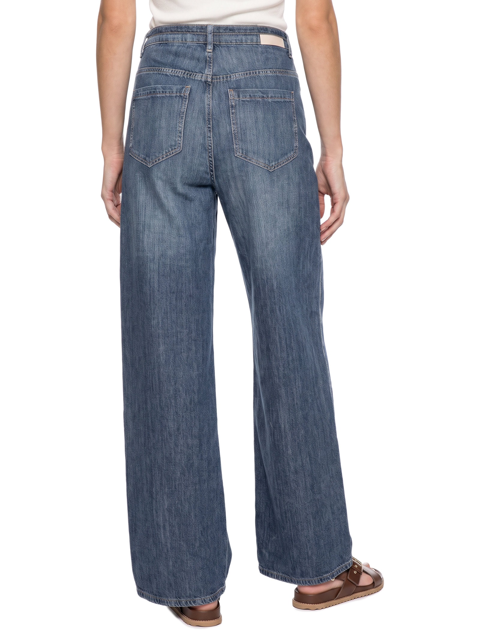 Calça Jeans Feminina I Pantalona Amarração Azul Cantão