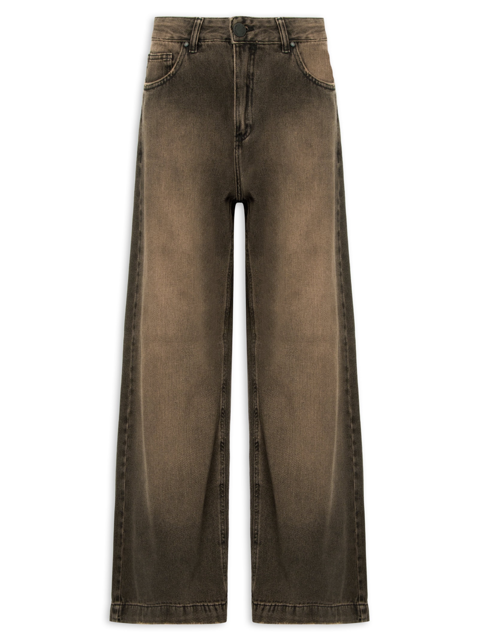 Calça Jeans Feminina I Wide Leg Brown Denim Marrom Cantão