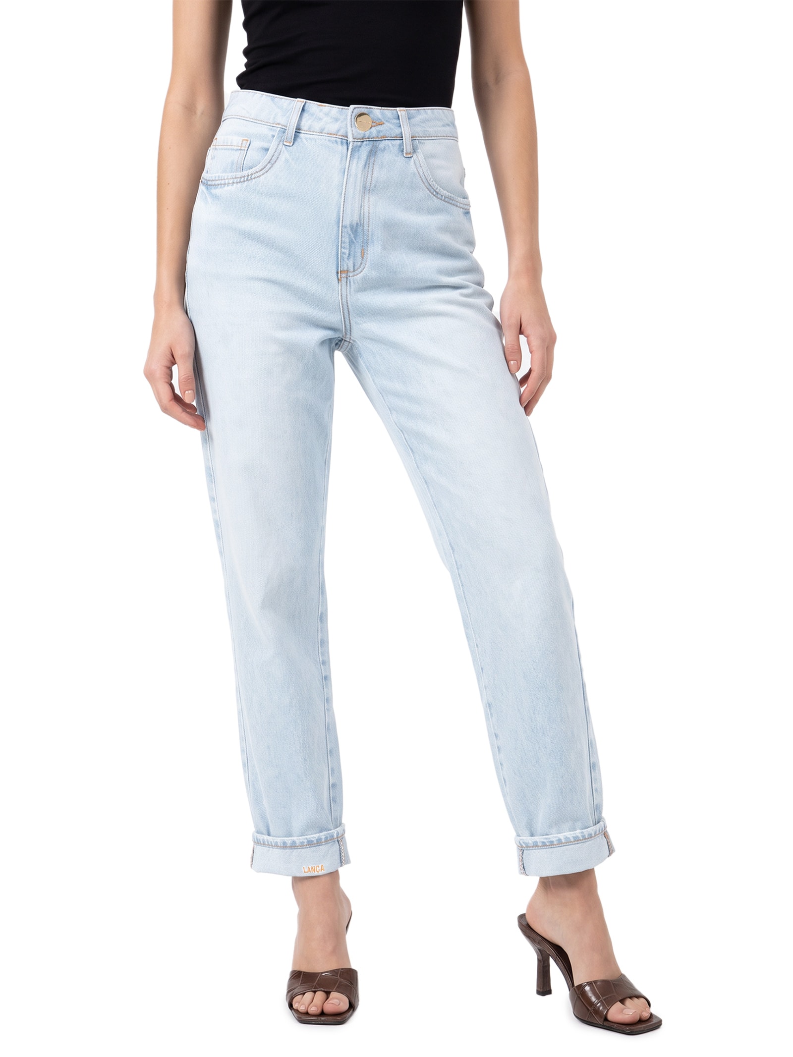 Calça Jeans Feminina Mom Cintura Alta Azul Lança Perfume