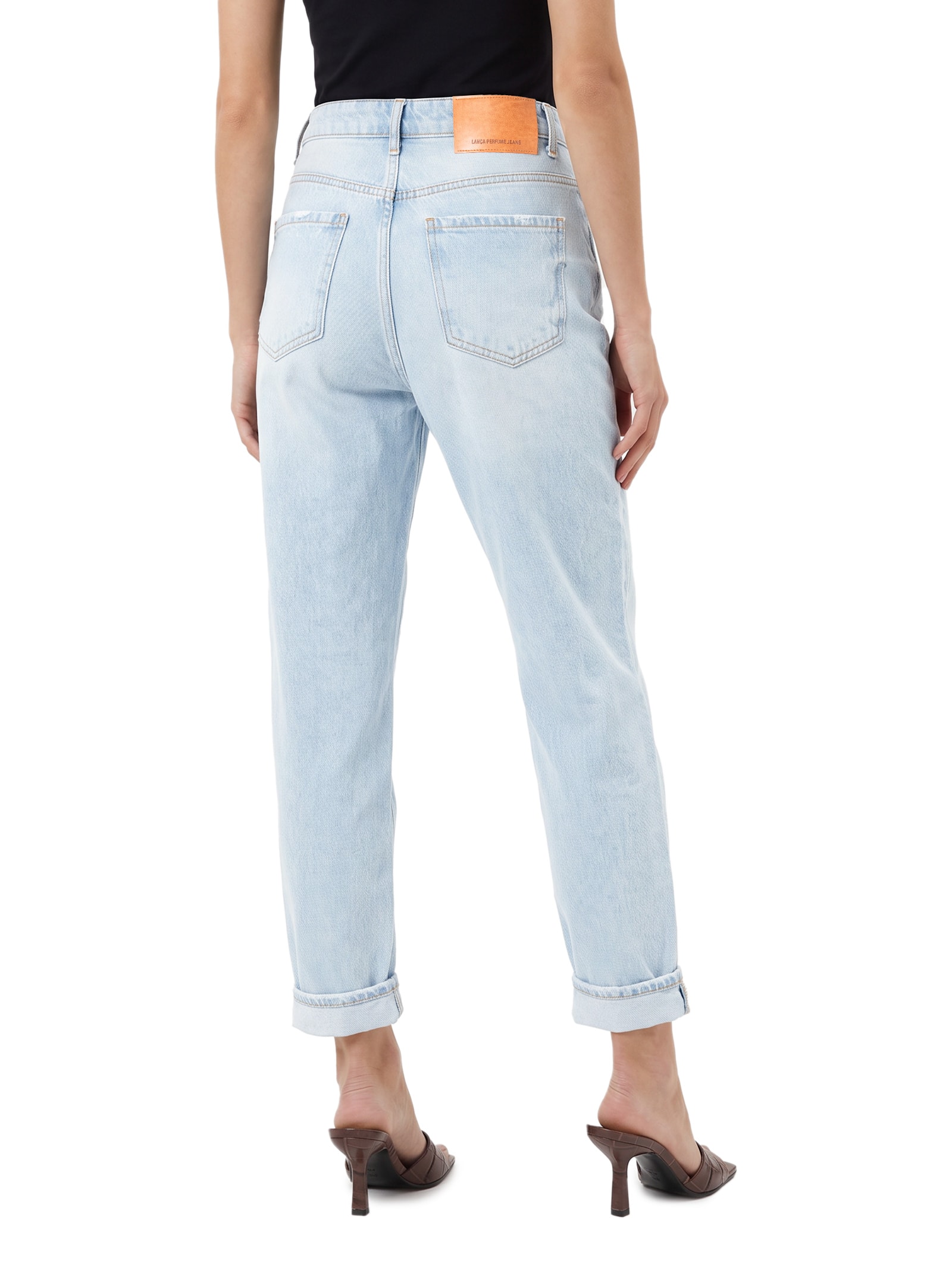 Calça Jeans Feminina Mom Cintura Alta Azul Lança Perfume
