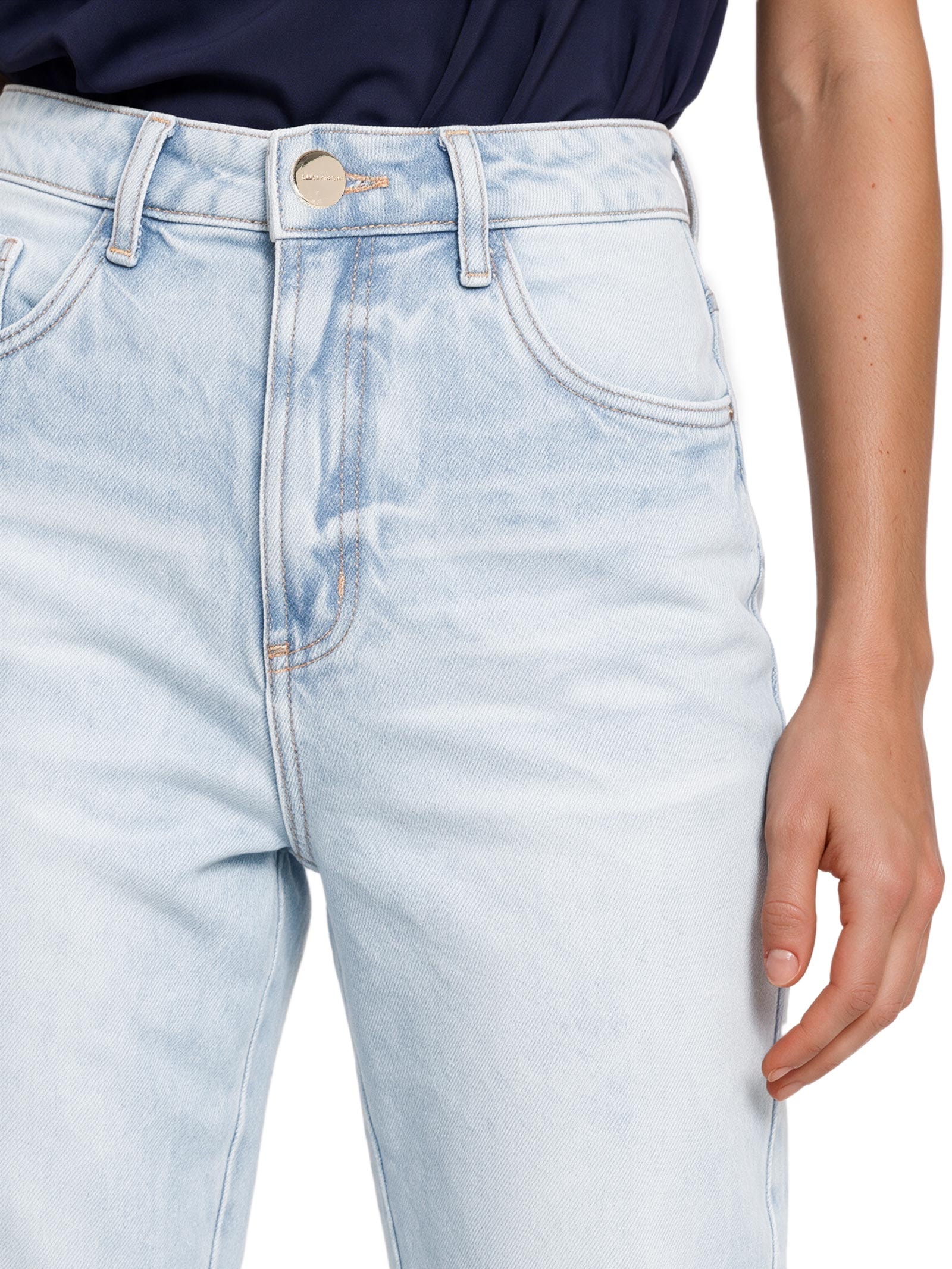 Calça Jeans Feminina Mom Cintura Alta Azul Lança Perfume