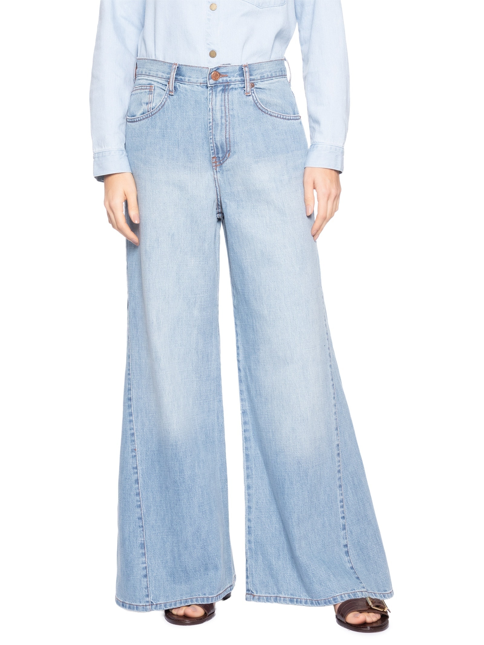 Calça Jeans Feminina Pantalona Nesgas  Azul Maria Filó