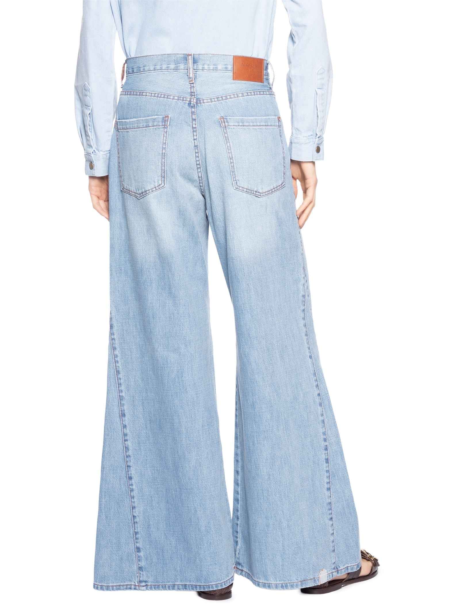 Calça Jeans Feminina Pantalona Nesgas  – Azul Maria Filó