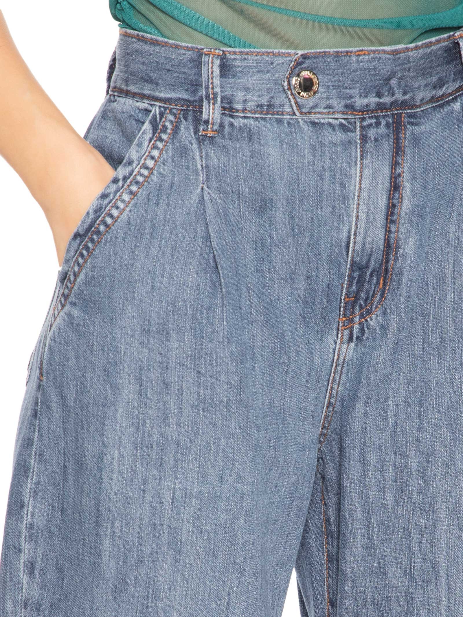 Calça Jeans Feminina Pantalona Pregas Azul Animale Jeans