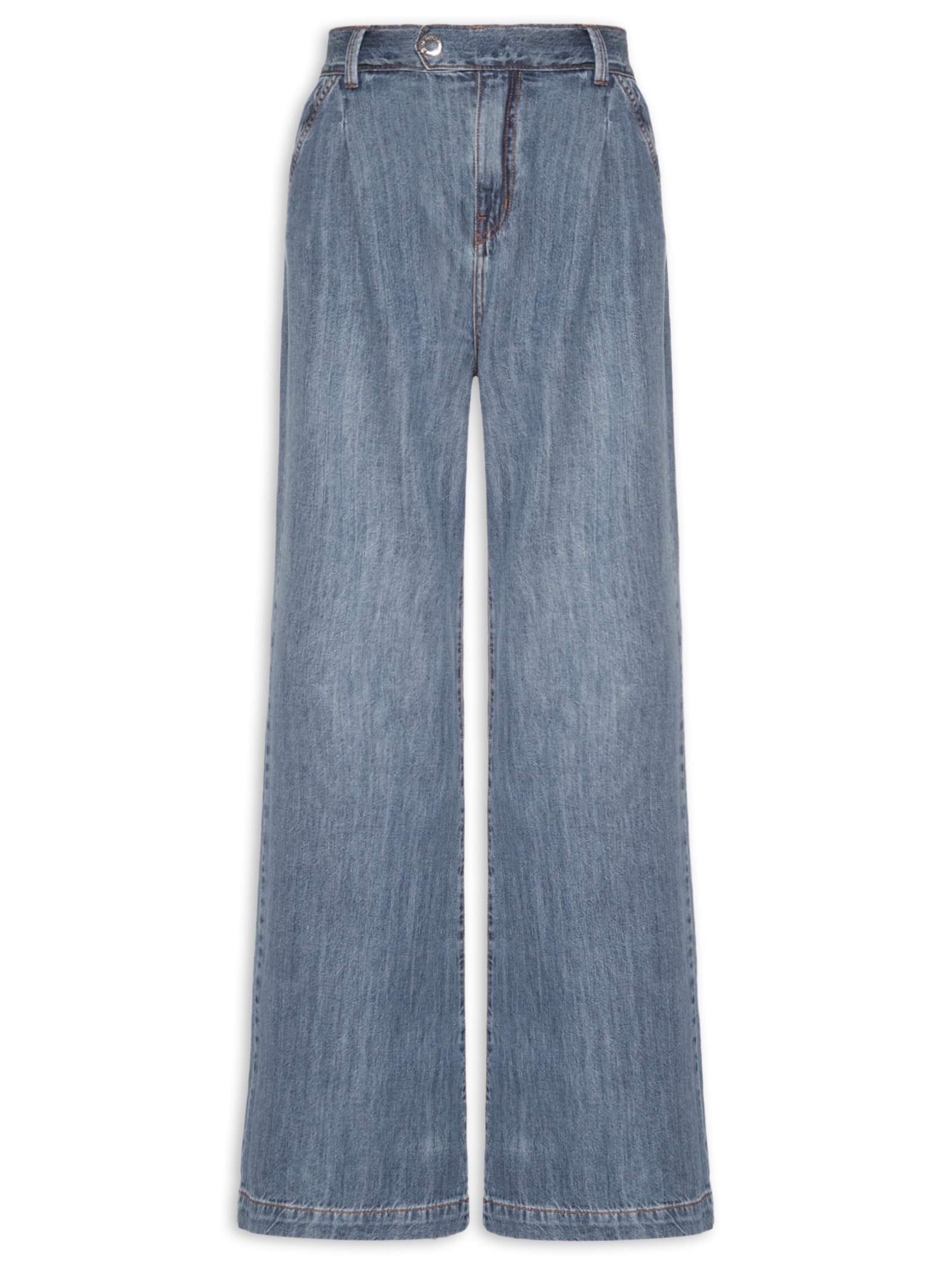 Calça Jeans Feminina Pantalona Pregas Azul Animale Jeans