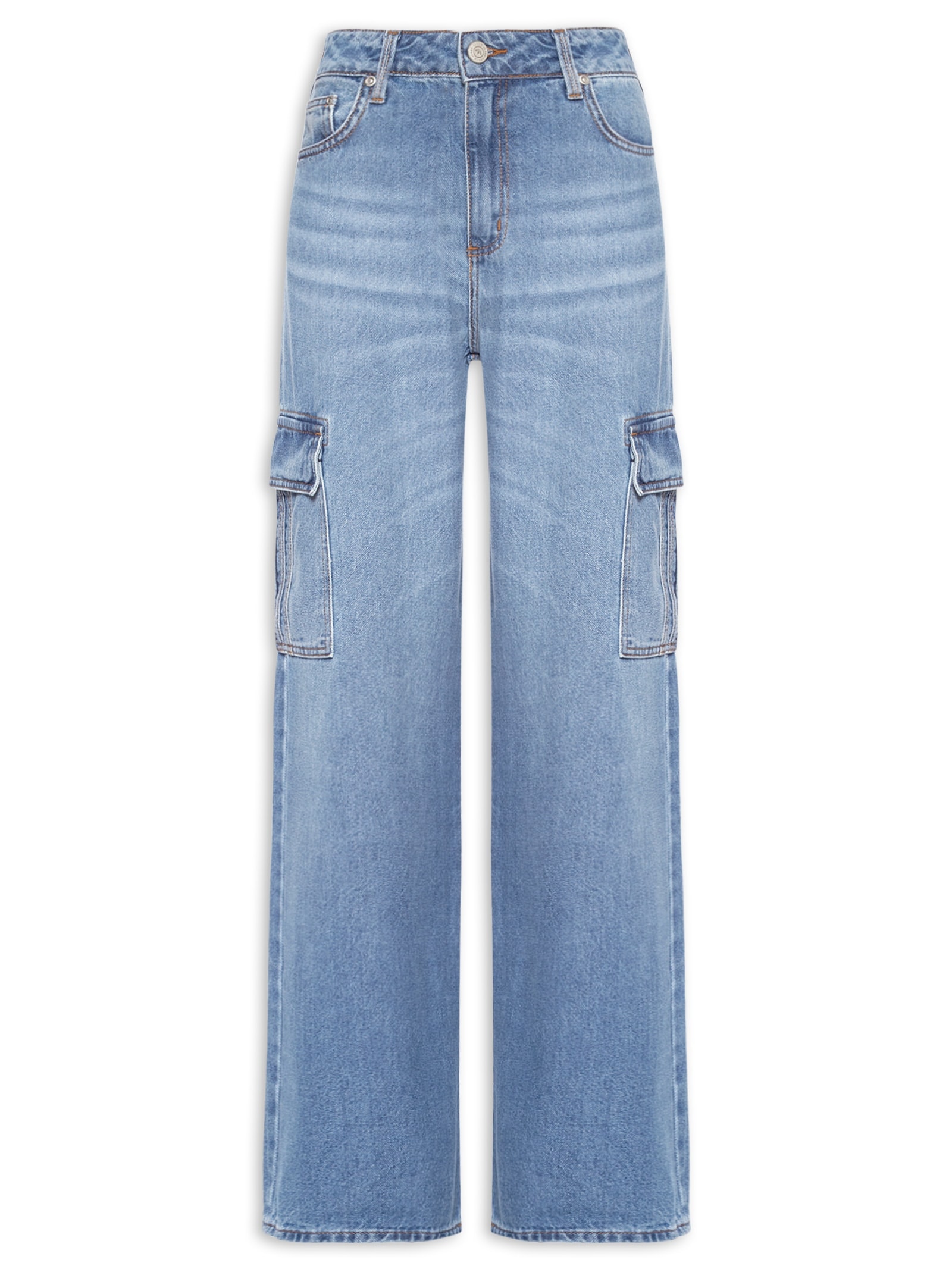 Calça Jeans Feminina Raquel Wide Leg Azul Forum + Adidas