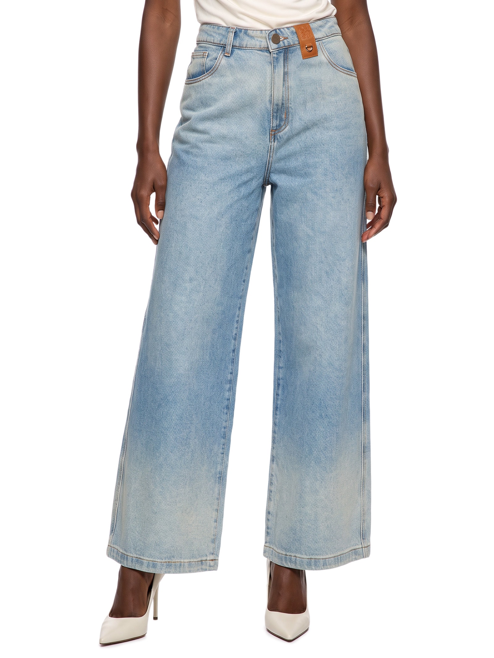 Calça Jeans Feminina Relaxed Cintura Média Azul Lança Perfume