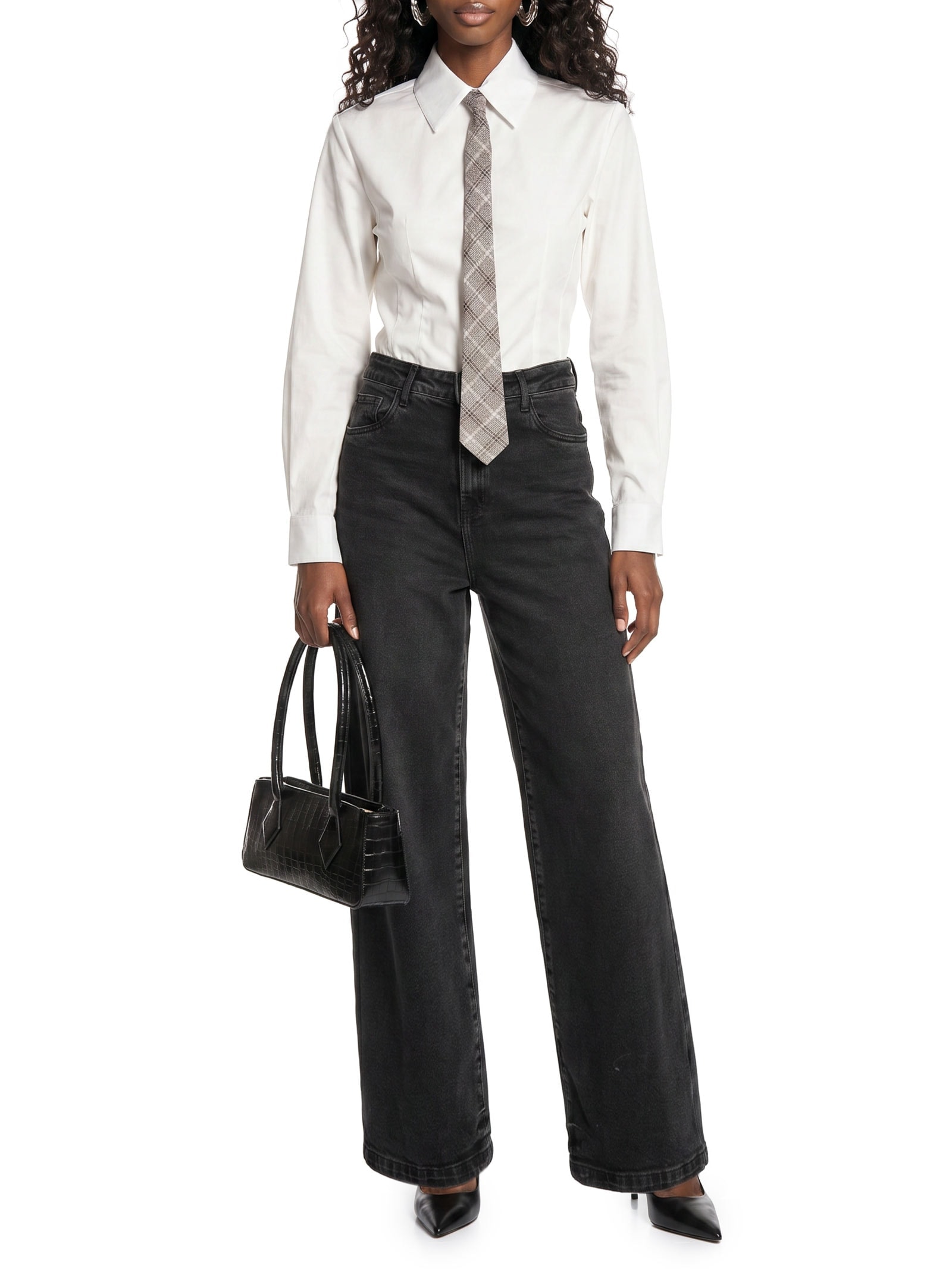Calça Jeans Feminina Relaxed Cintura Média Preto Lança Perfume