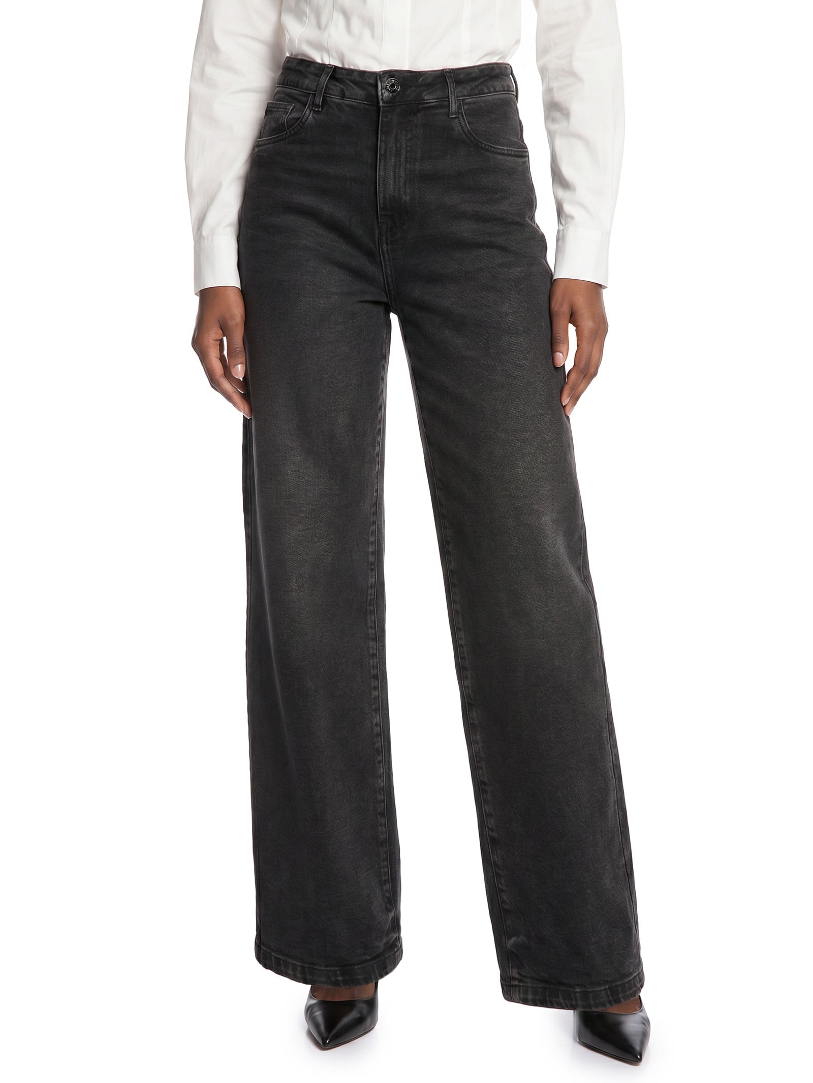 Calça Jeans Feminina Relaxed Cintura Média Preto Lança Perfume
