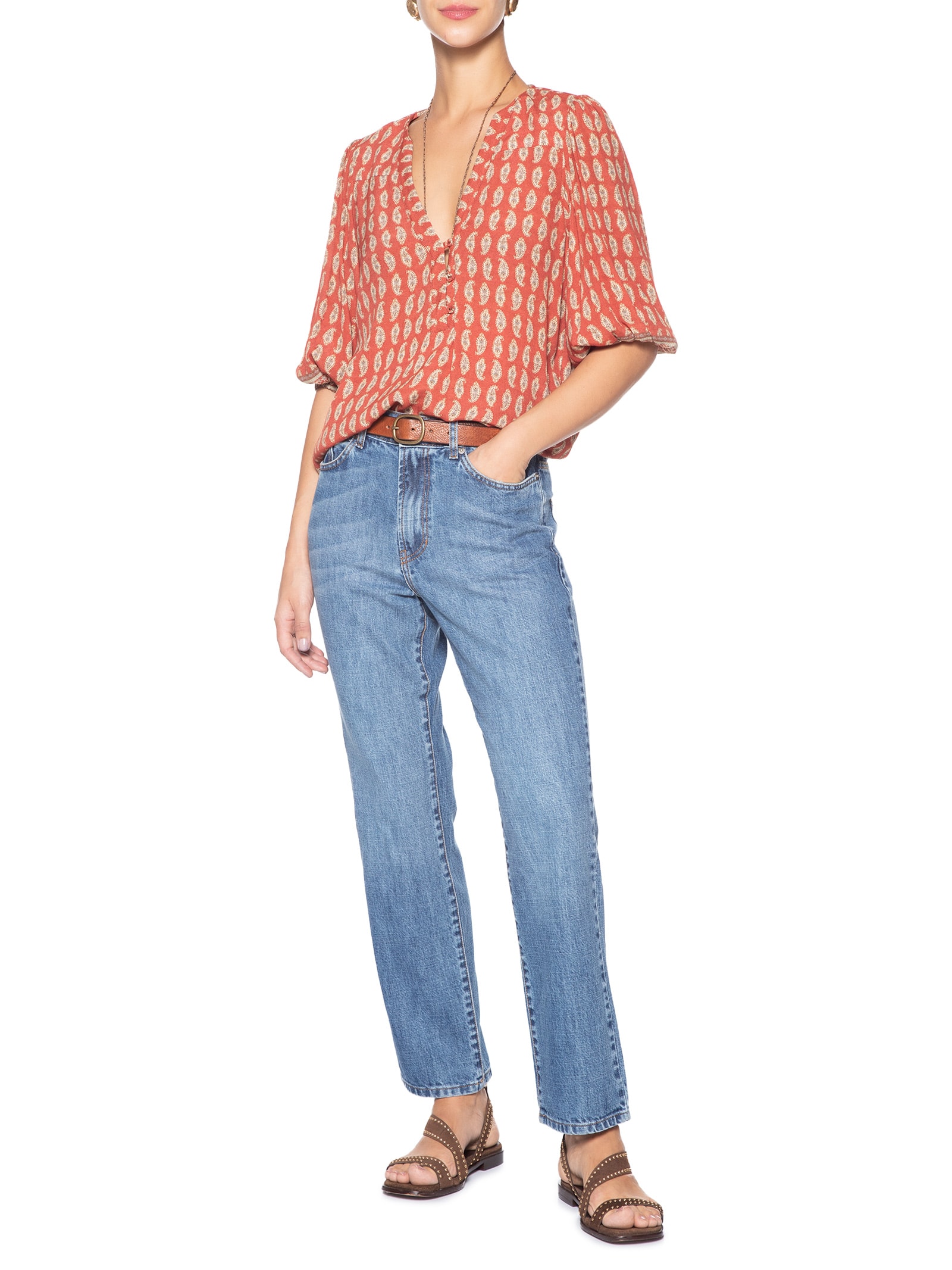 Calça Jeans Feminina Relaxed Used Azul Maria Filó