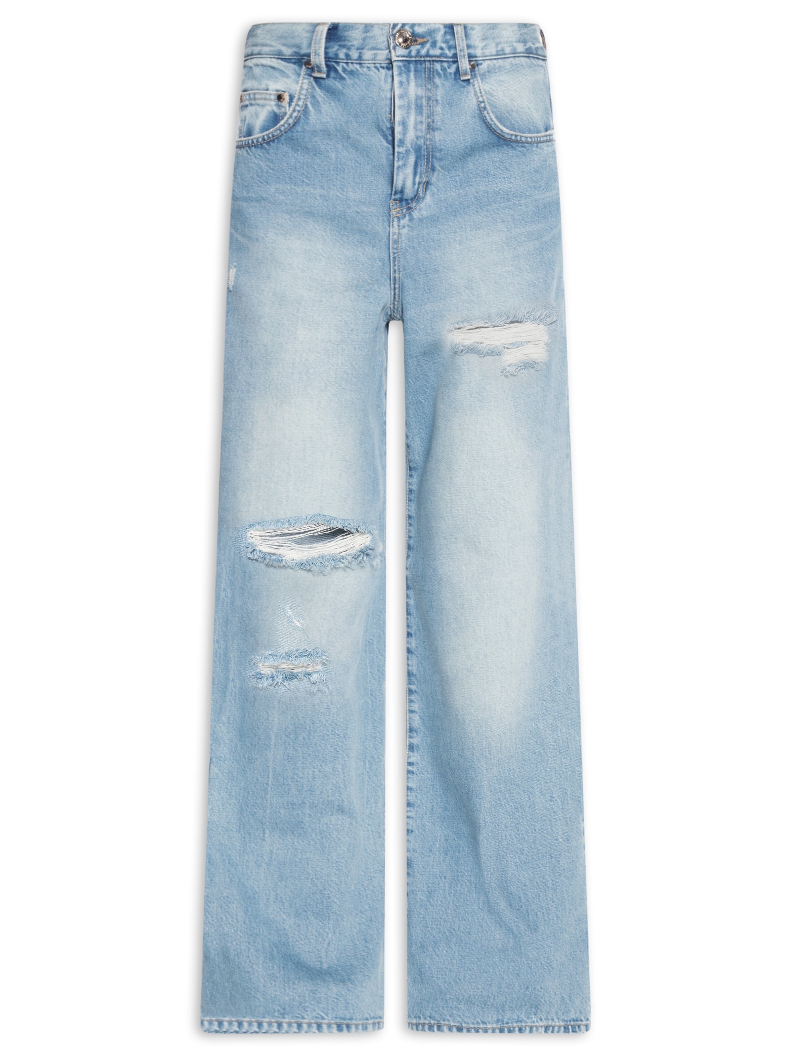 Calça Jeans Feminina Reta Básica Ripped Azul Animale