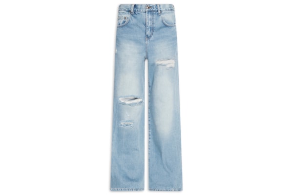 Calça Jeans Feminina Reta Básica Ripped - Azul