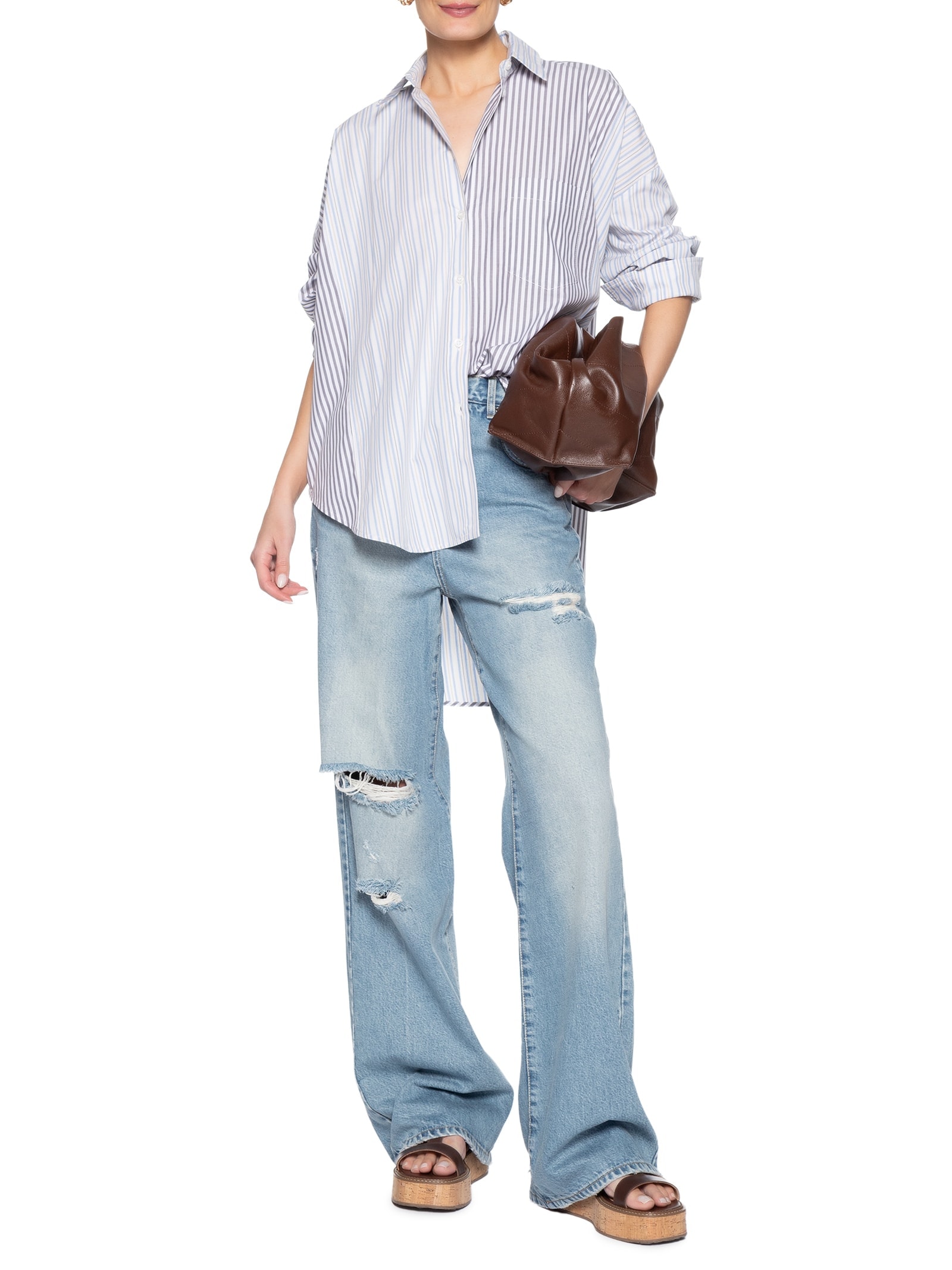 Calça Jeans Feminina Reta Básica Ripped Azul Animale