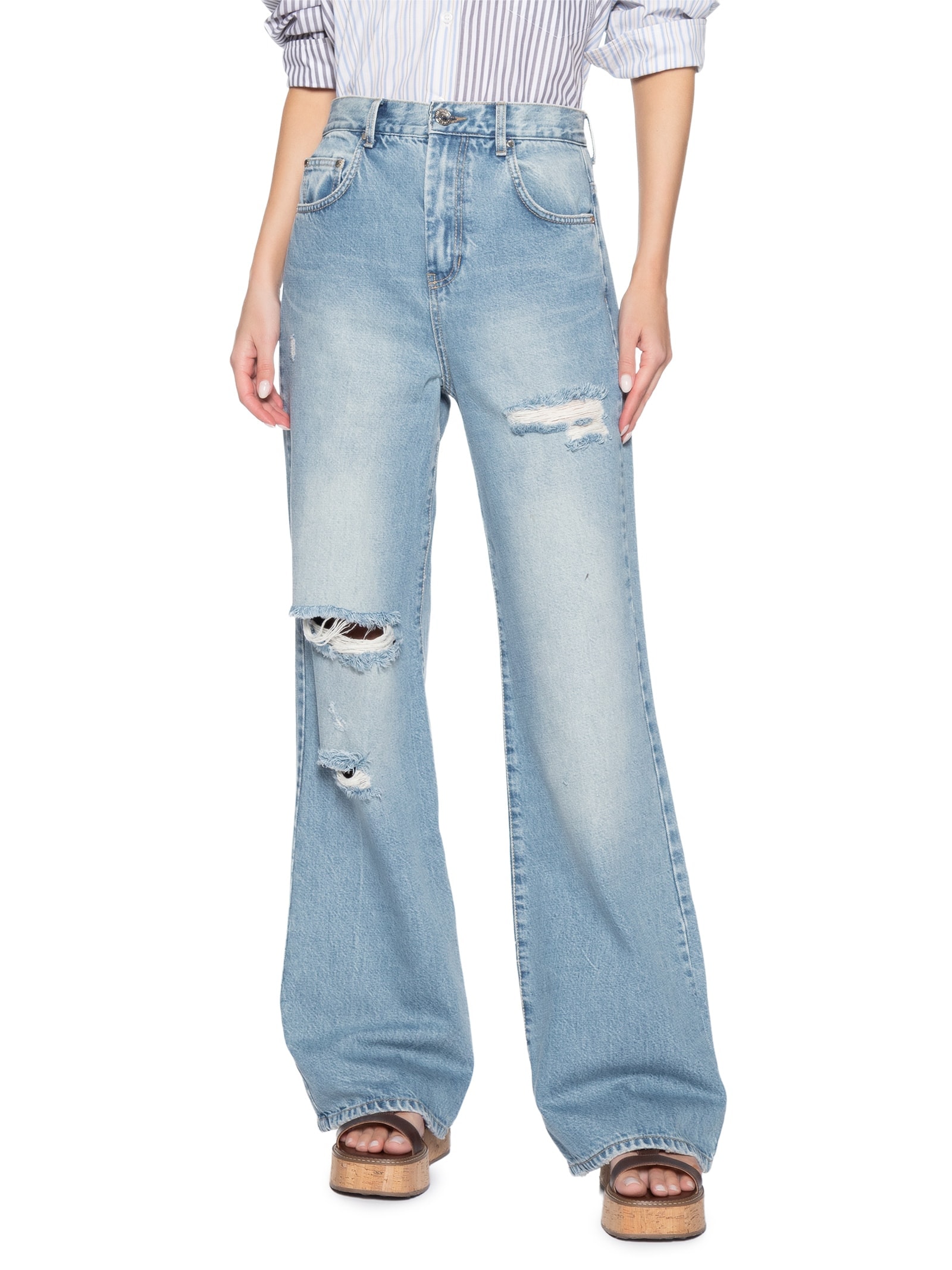 Calça Jeans Feminina Reta Básica Ripped Azul Animale