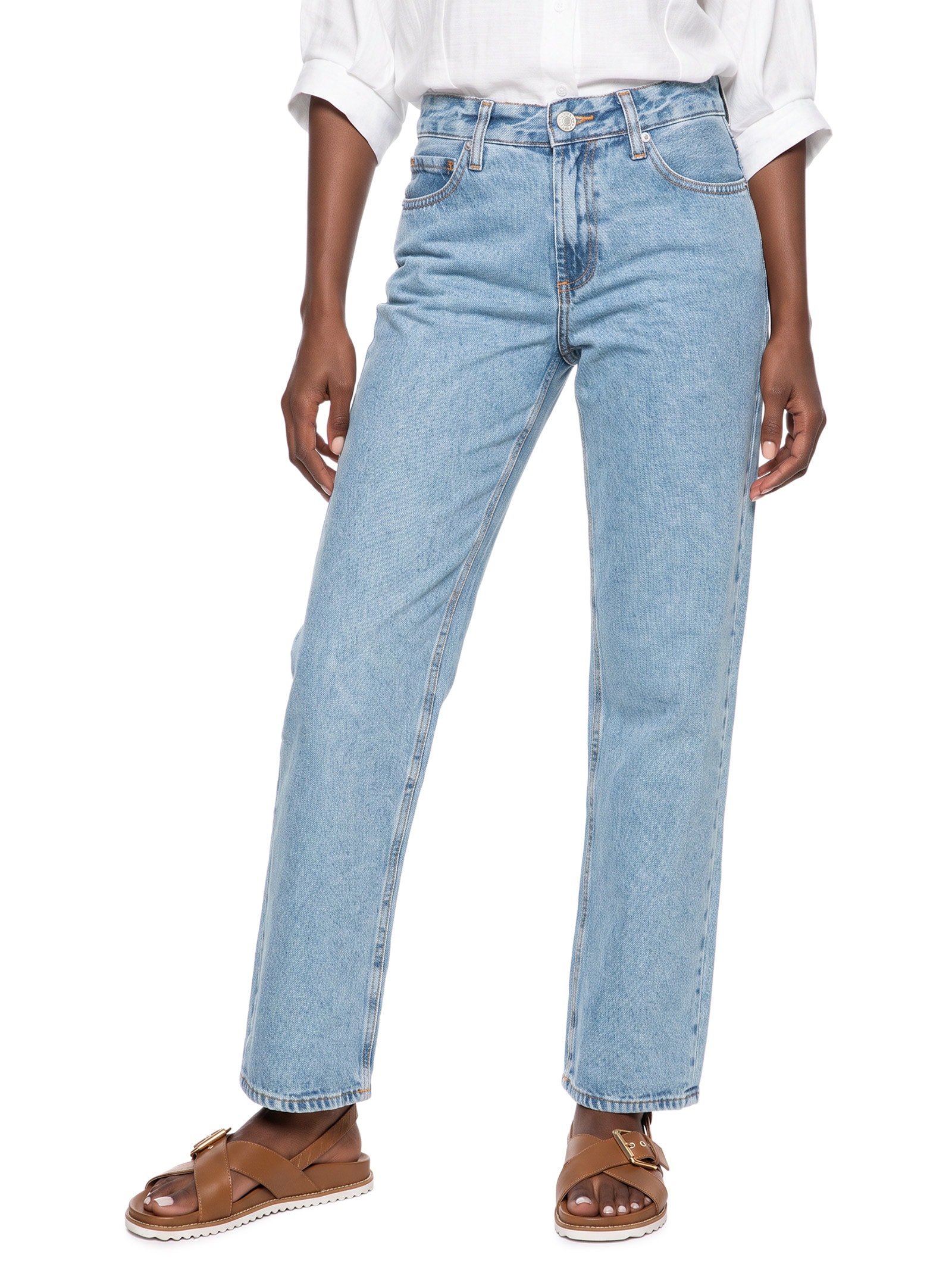 Calça Jeans Feminina Reta Cintura Baixa Azul Hering