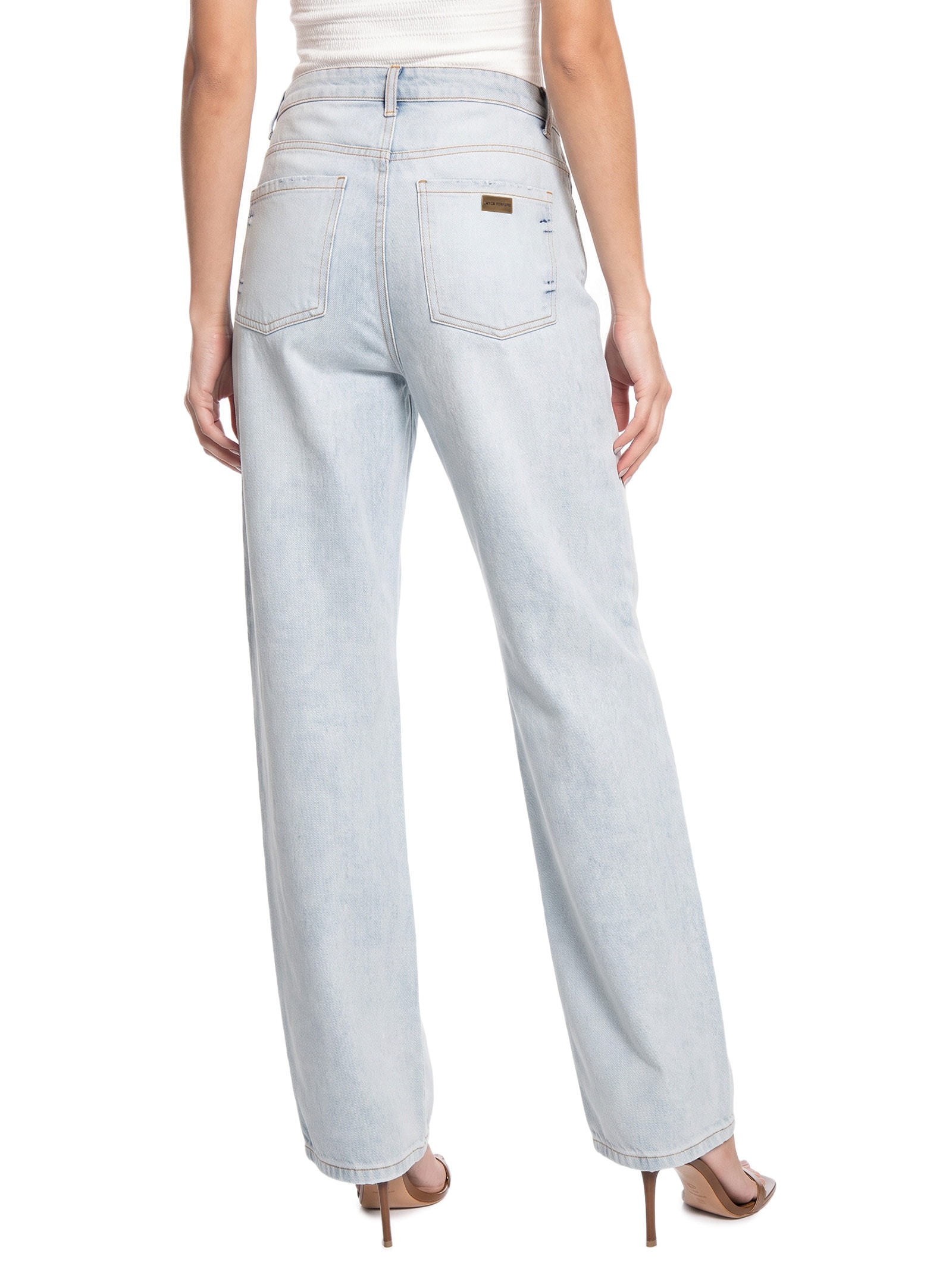 Calça Jeans Feminina Reta Cintura Média Azul Lança Perfume