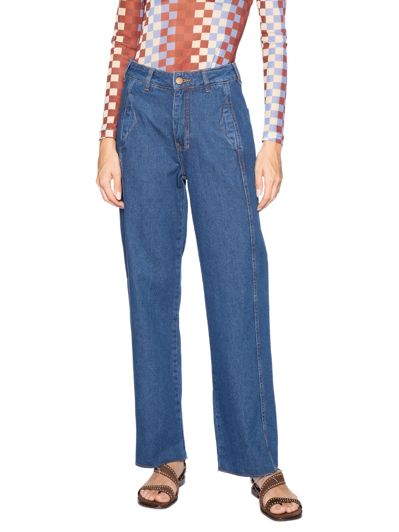 Calça Jeans Feminina Reta Dark Twill Azul Dress To