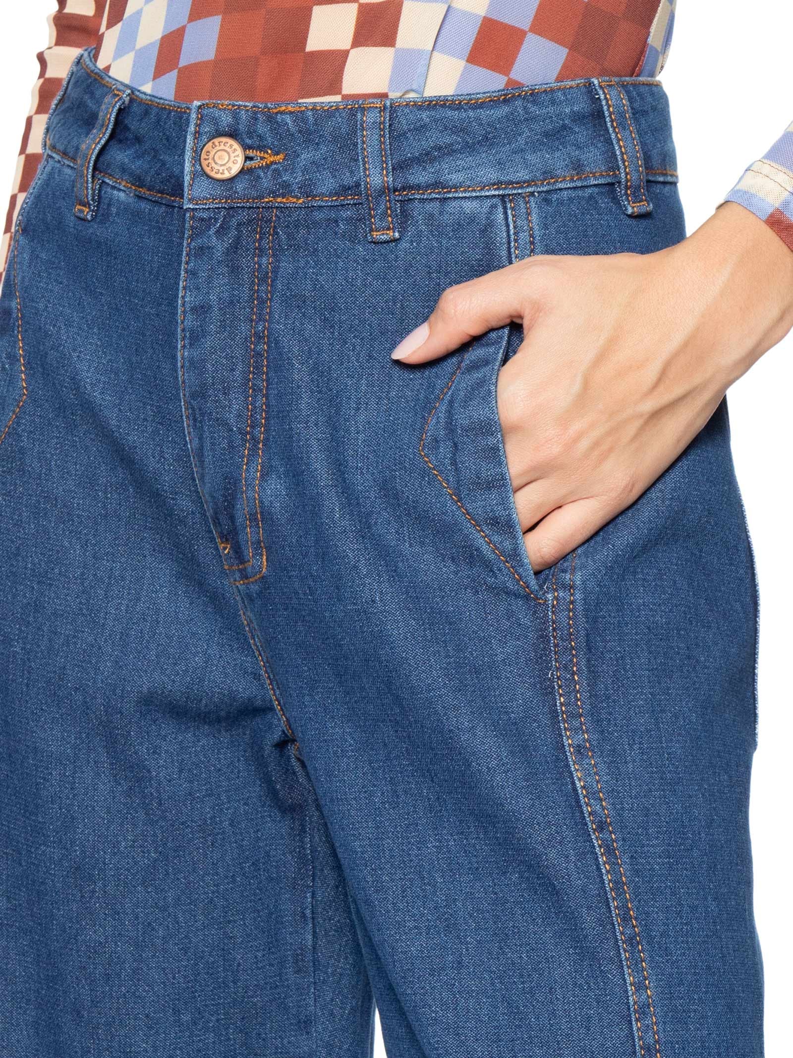 Calça Jeans Feminina Reta Dark Twill Azul Dress To